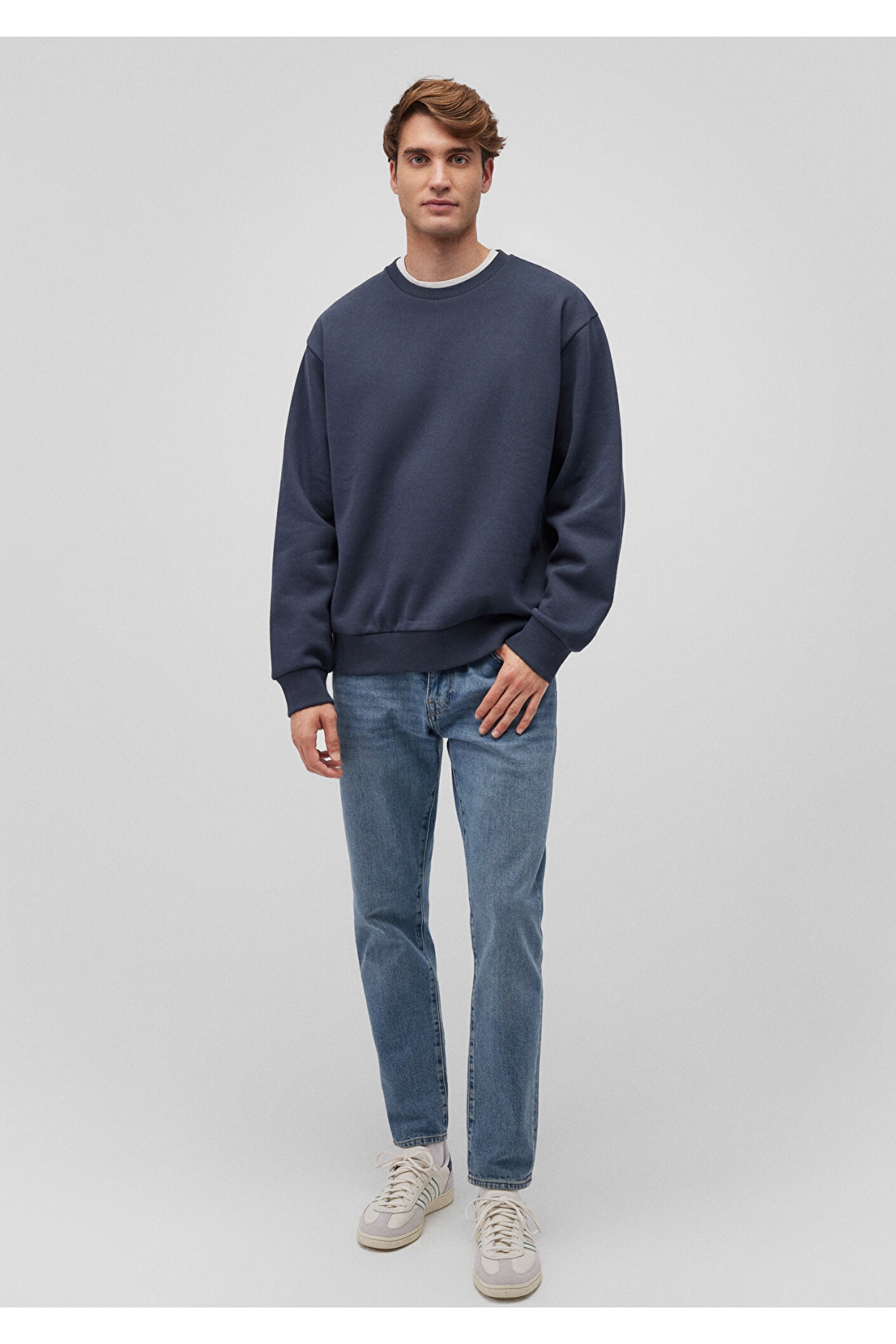 Bisiklet Yaka Lacivert Basic Sweatshirt