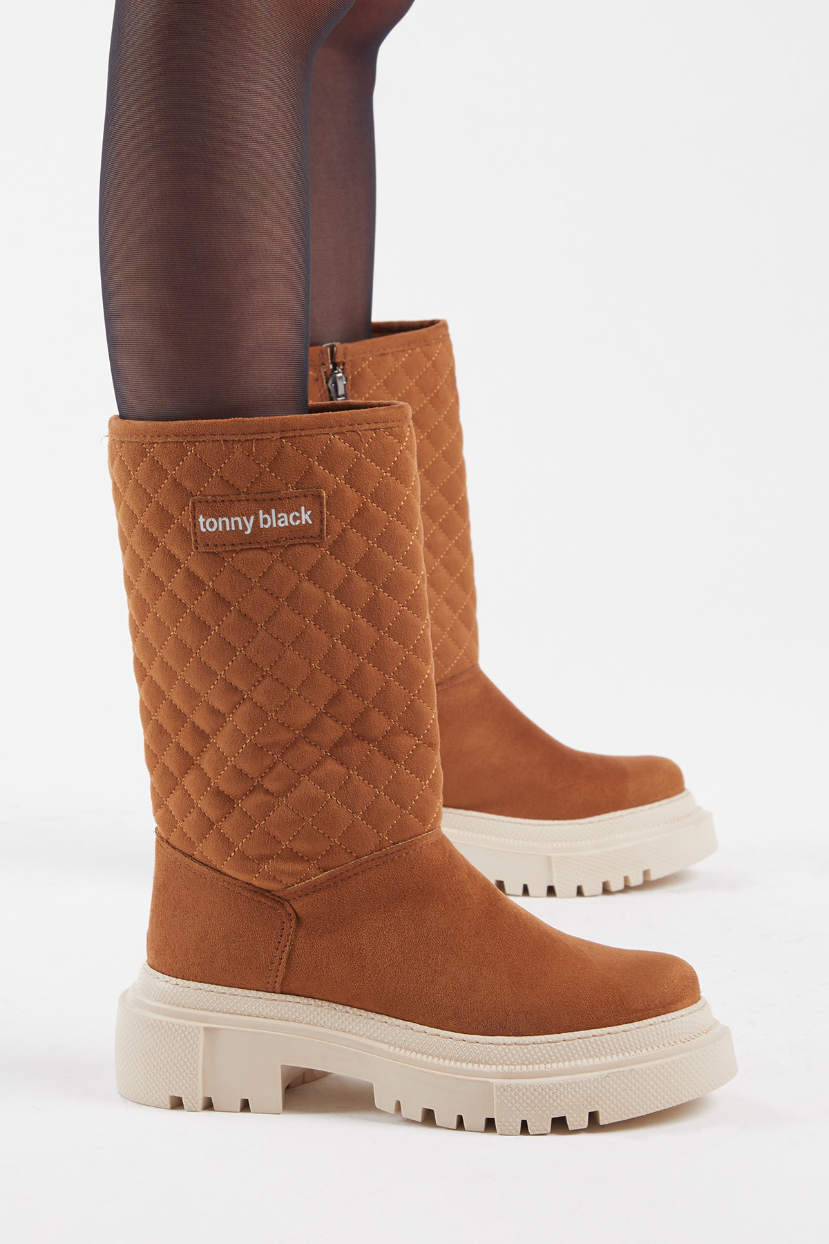 Kadın Toprak Kapitone Desenli Rahat Kalıp Uzun Bot - Görsel 2