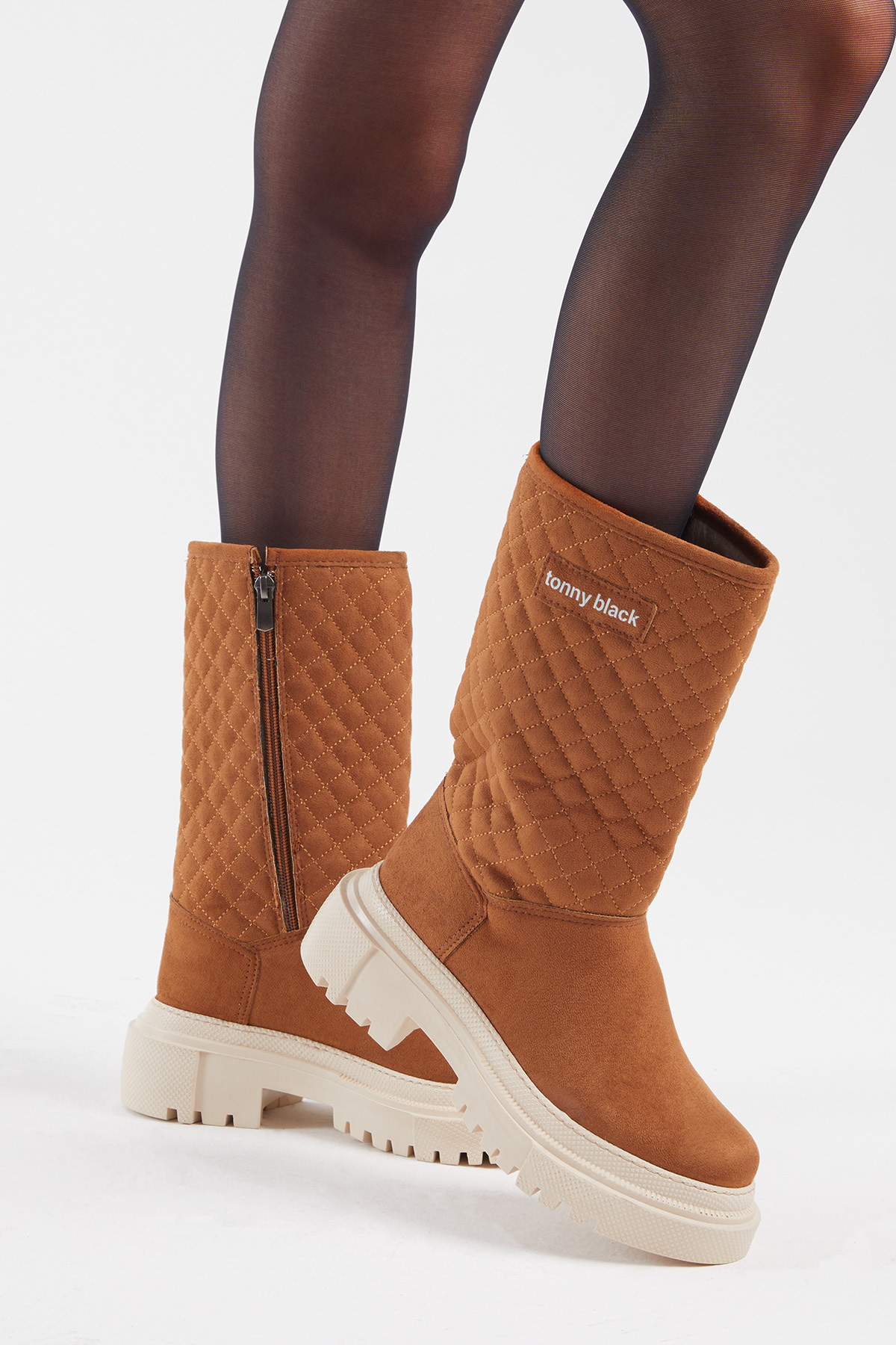 Kadın Toprak Kapitone Desenli Rahat Kalıp Uzun Bot - Görsel 3