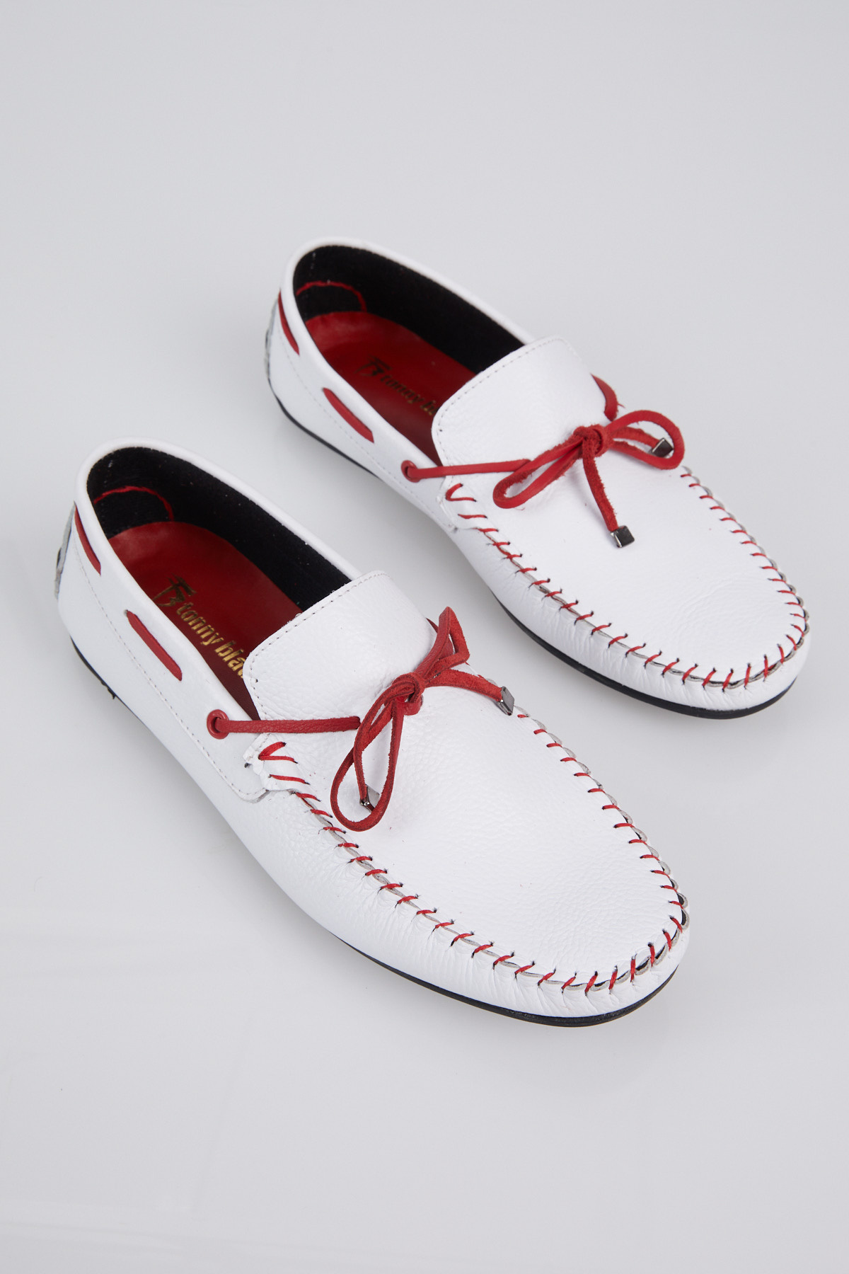 Erkek Beyaz İp Detaylı Rahat Kalıp Hakiki Deri Loafer - Görsel 3