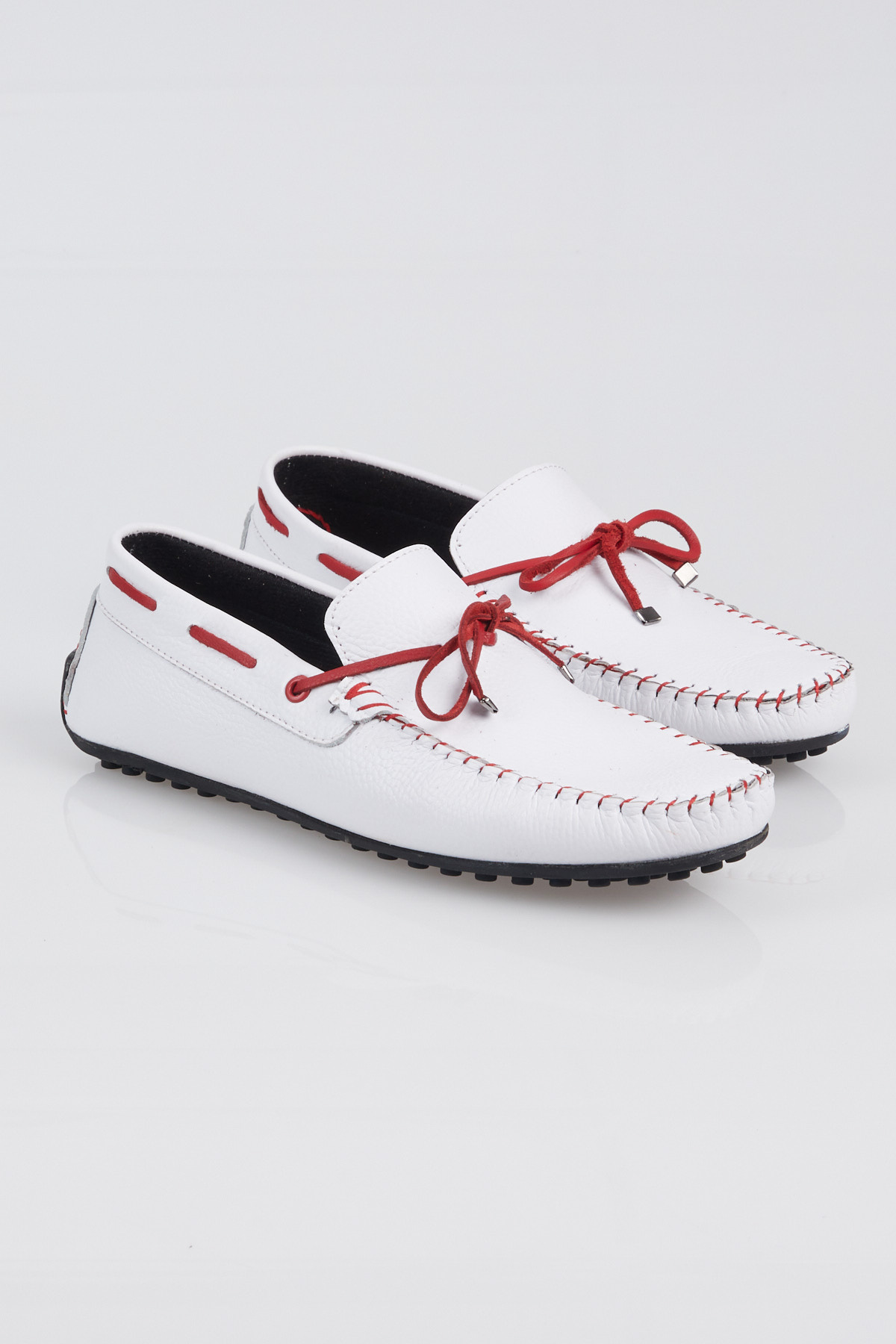 Erkek Beyaz İp Detaylı Rahat Kalıp Hakiki Deri Loafer - Görsel 4