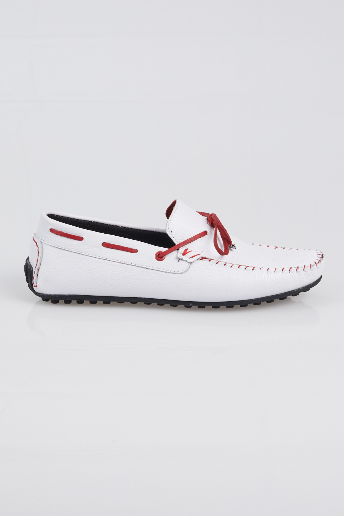 Erkek Beyaz İp Detaylı Rahat Kalıp Hakiki Deri Loafer - Görsel 5