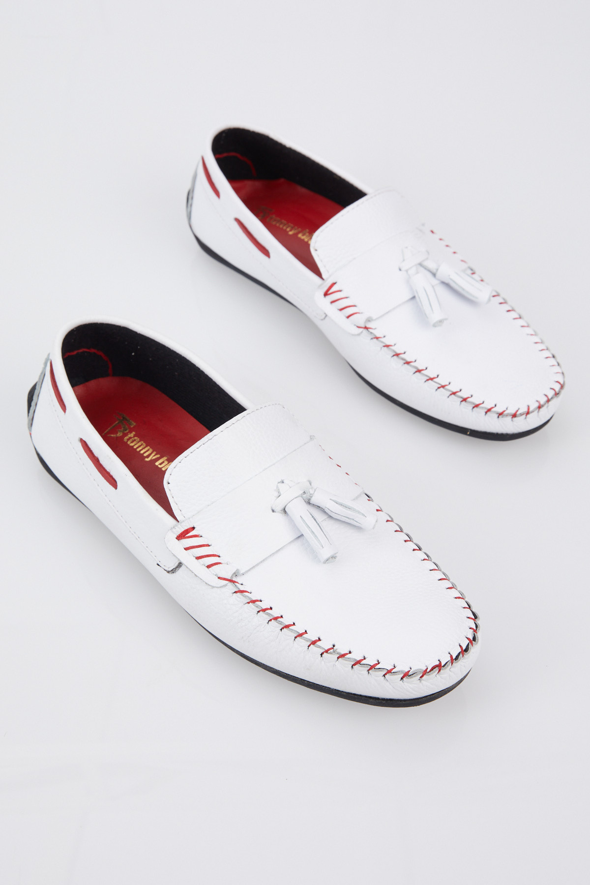 Erkek Beyaz Önü Püskül Detaylı Rahat Kalıp Hakiki Deri Loafer - Görsel 3