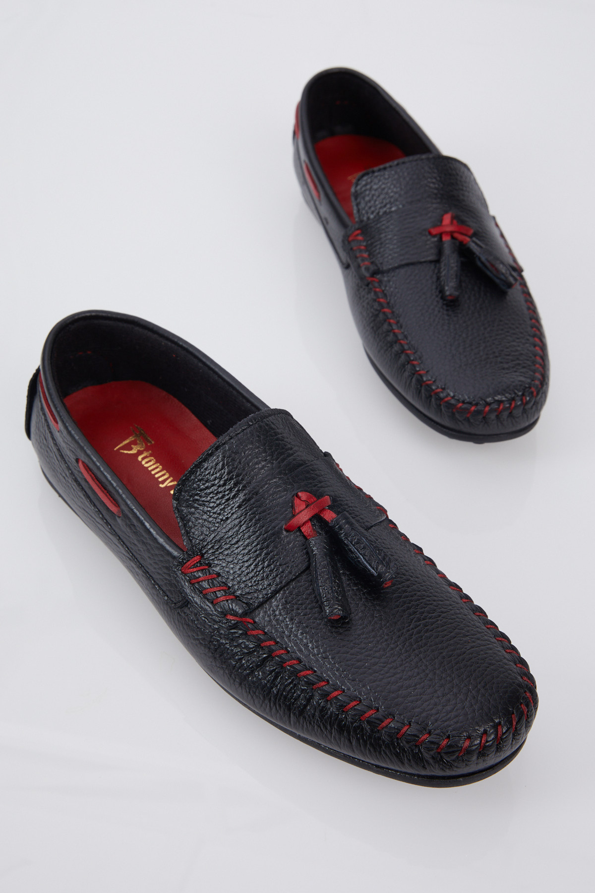 Erkek Siyah Önü Püskül Detaylı Rahat Kalıp Hakiki Deri Loafer - Görsel 3