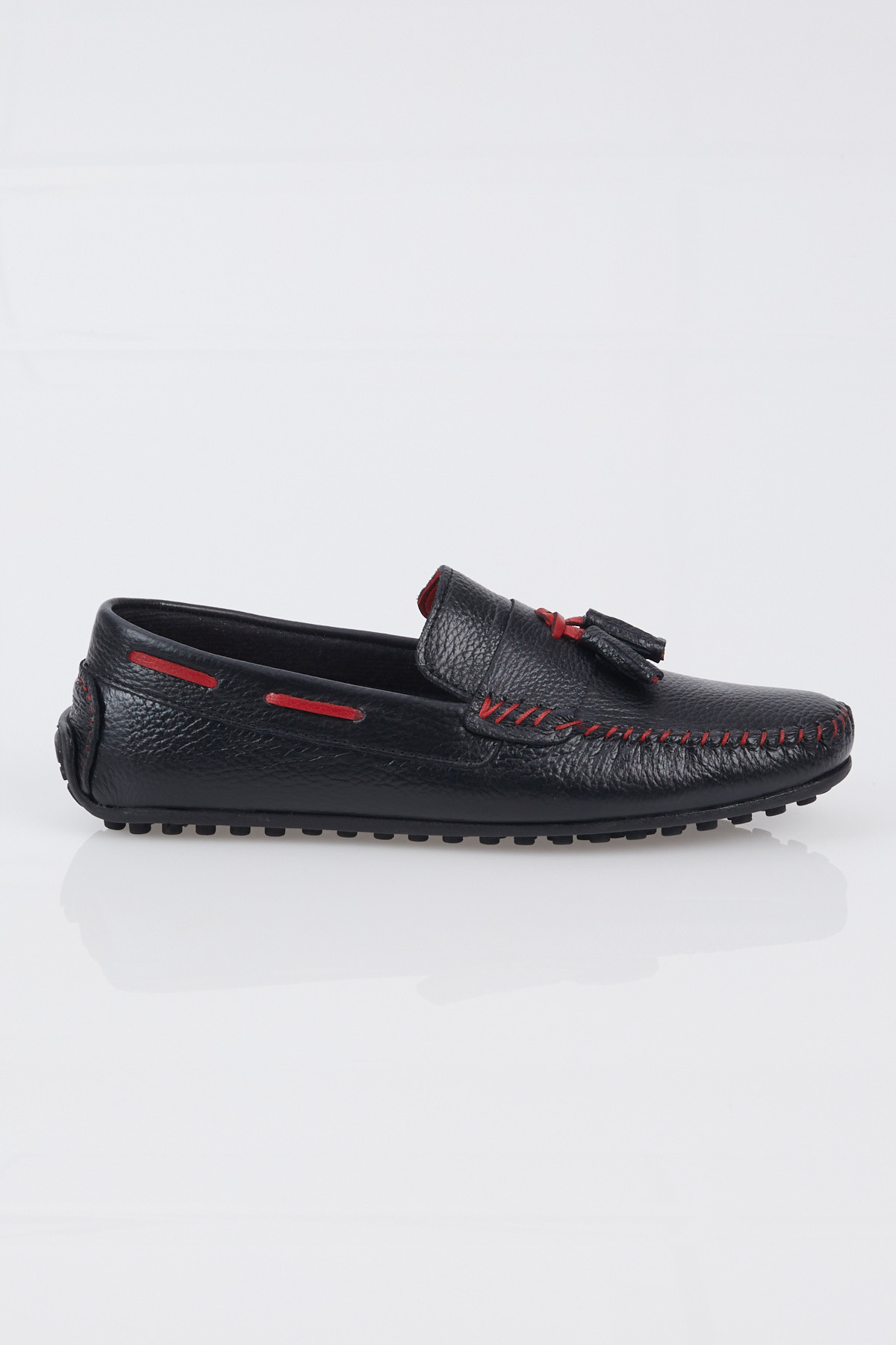 Erkek Siyah Önü Püskül Detaylı Rahat Kalıp Hakiki Deri Loafer - Görsel 5