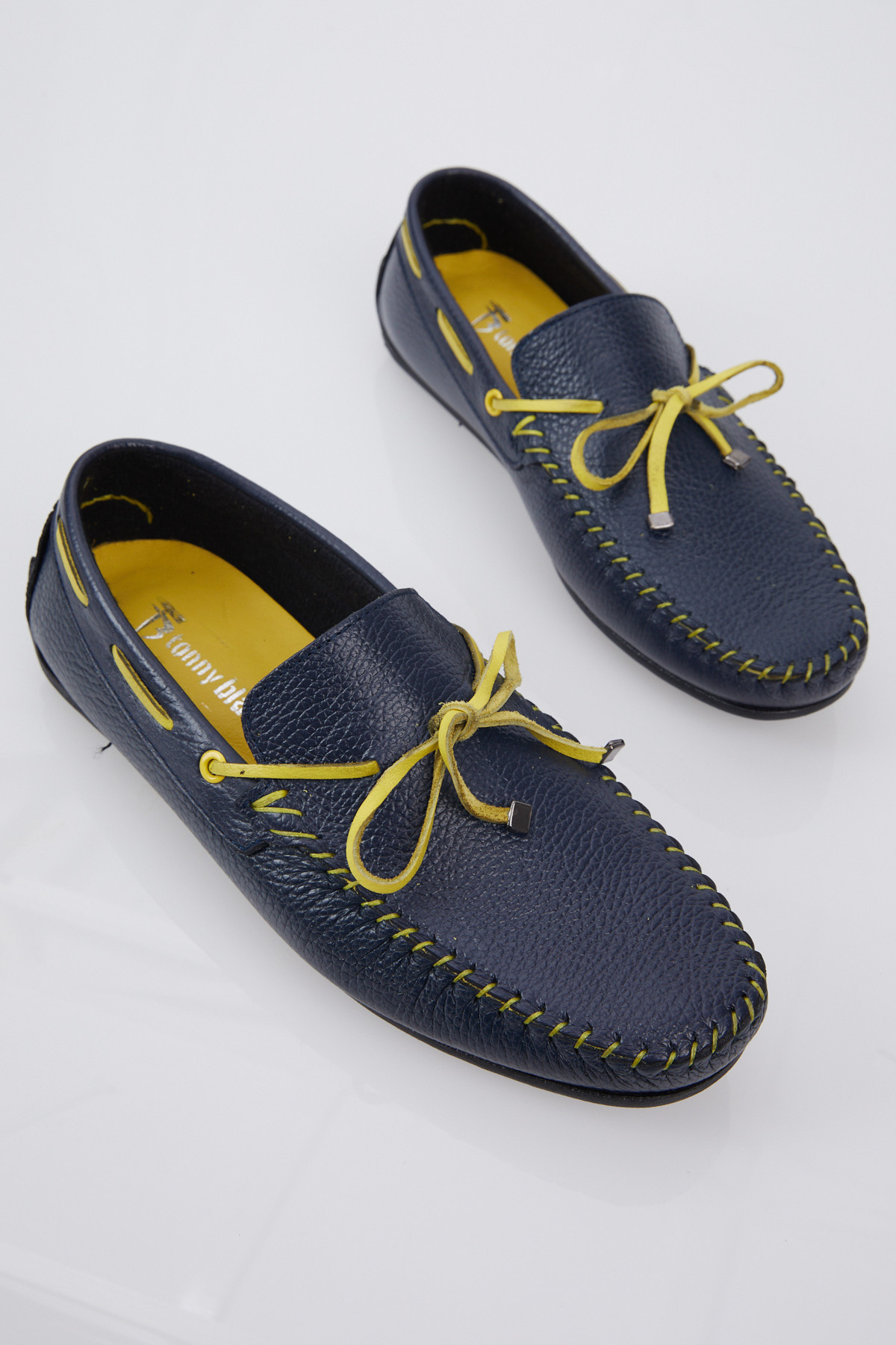 Erkek Lacivert İp Detaylı Rahat Kalıp Hakiki Deri Loafer - Görsel 3