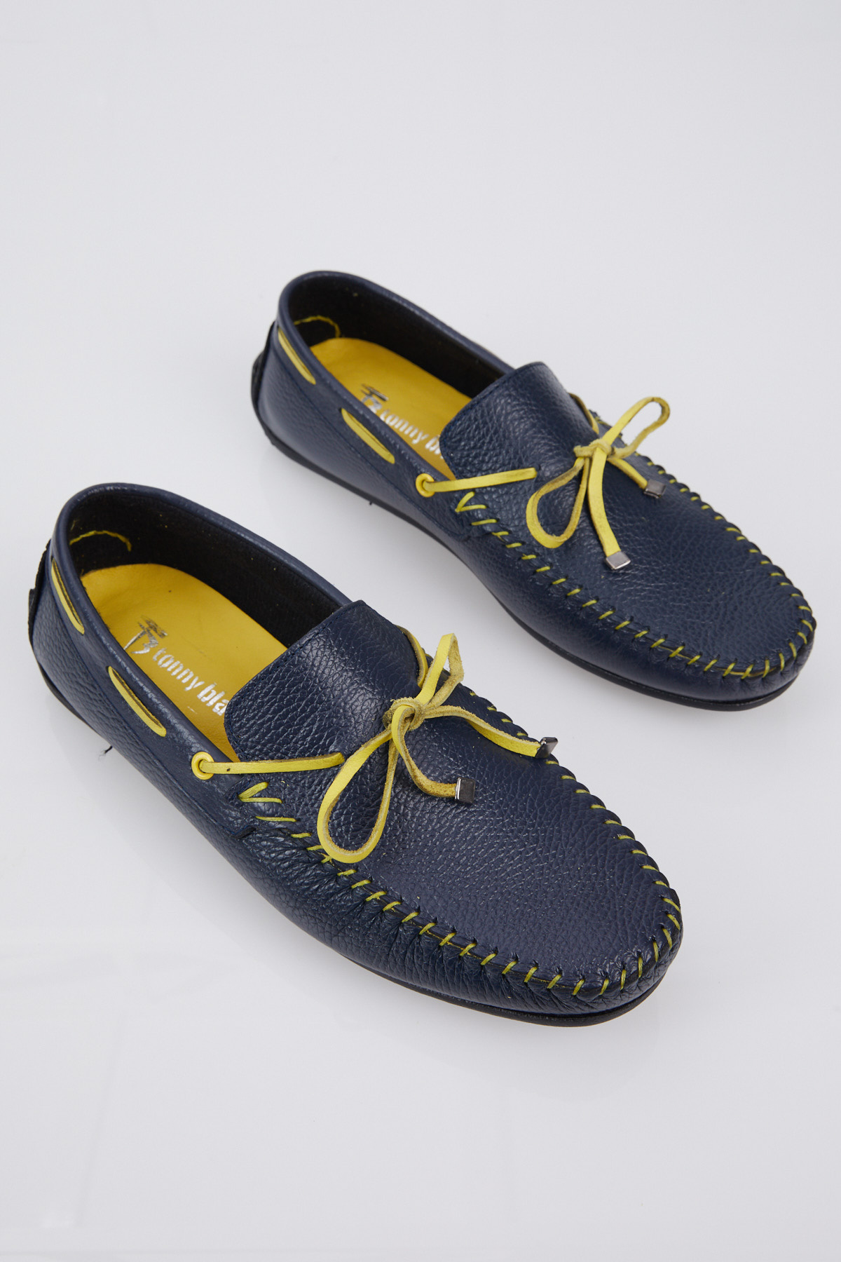 Erkek Lacivert İp Detaylı Rahat Kalıp Hakiki Deri Loafer - Görsel 4