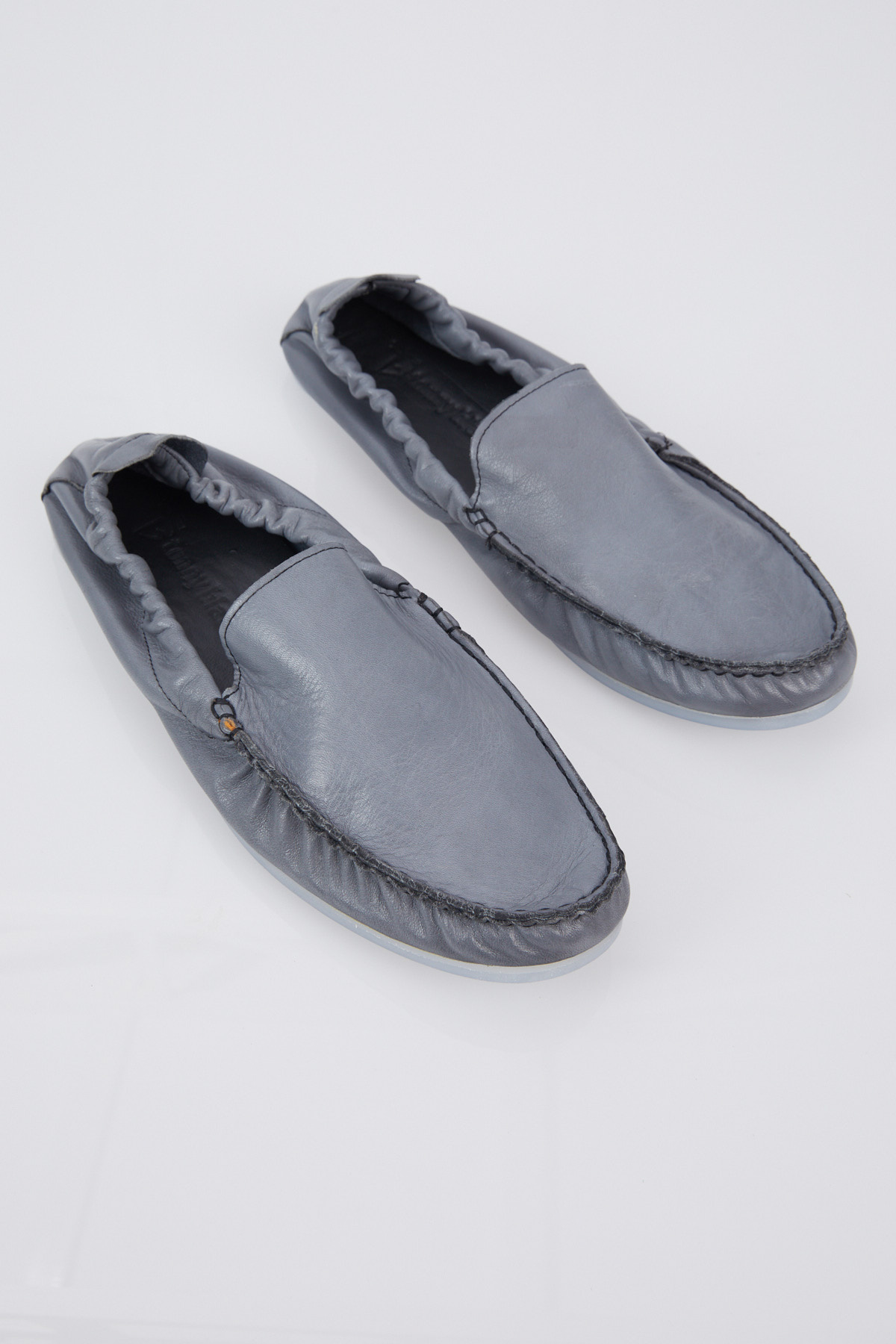 Erkek Gri Arkası Lastikli Rahat Kalıp Hakiki Deri Loafer - Görsel 3