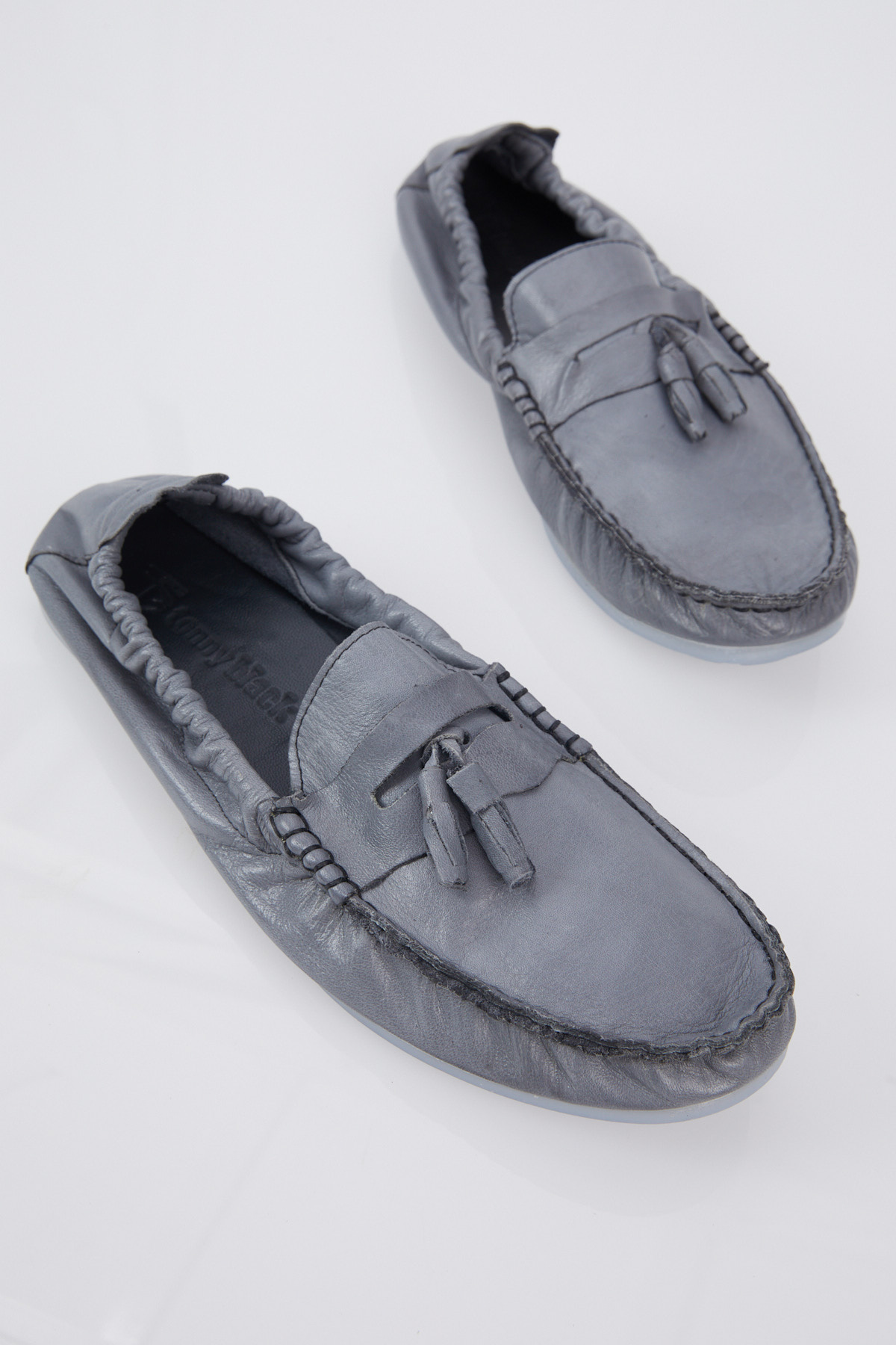 Erkek Gri Önü Püsküllü Arkası Lastikli Rahat Kalıp Hakiki Deri Loafer - Görsel 3