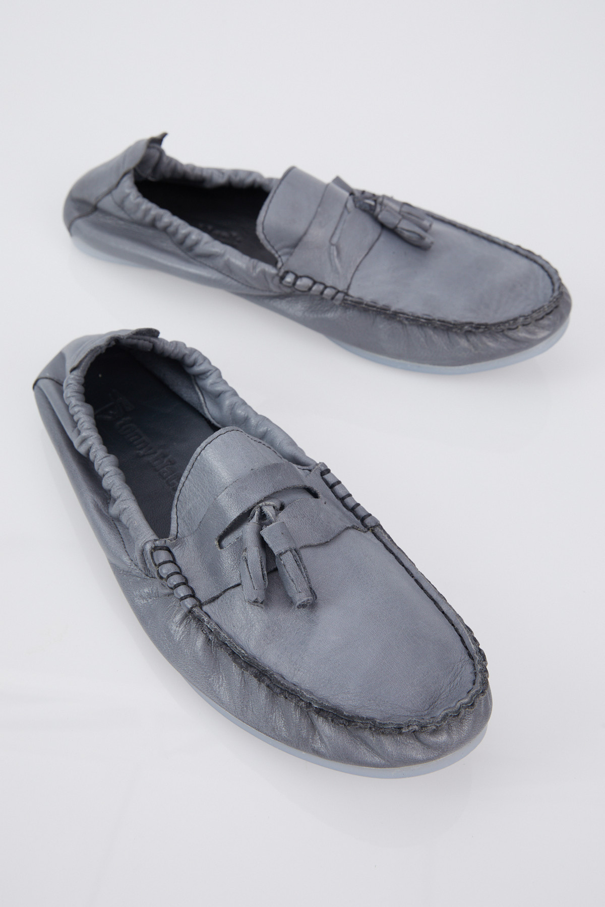 Erkek Gri Önü Püsküllü Arkası Lastikli Rahat Kalıp Hakiki Deri Loafer - Görsel 4