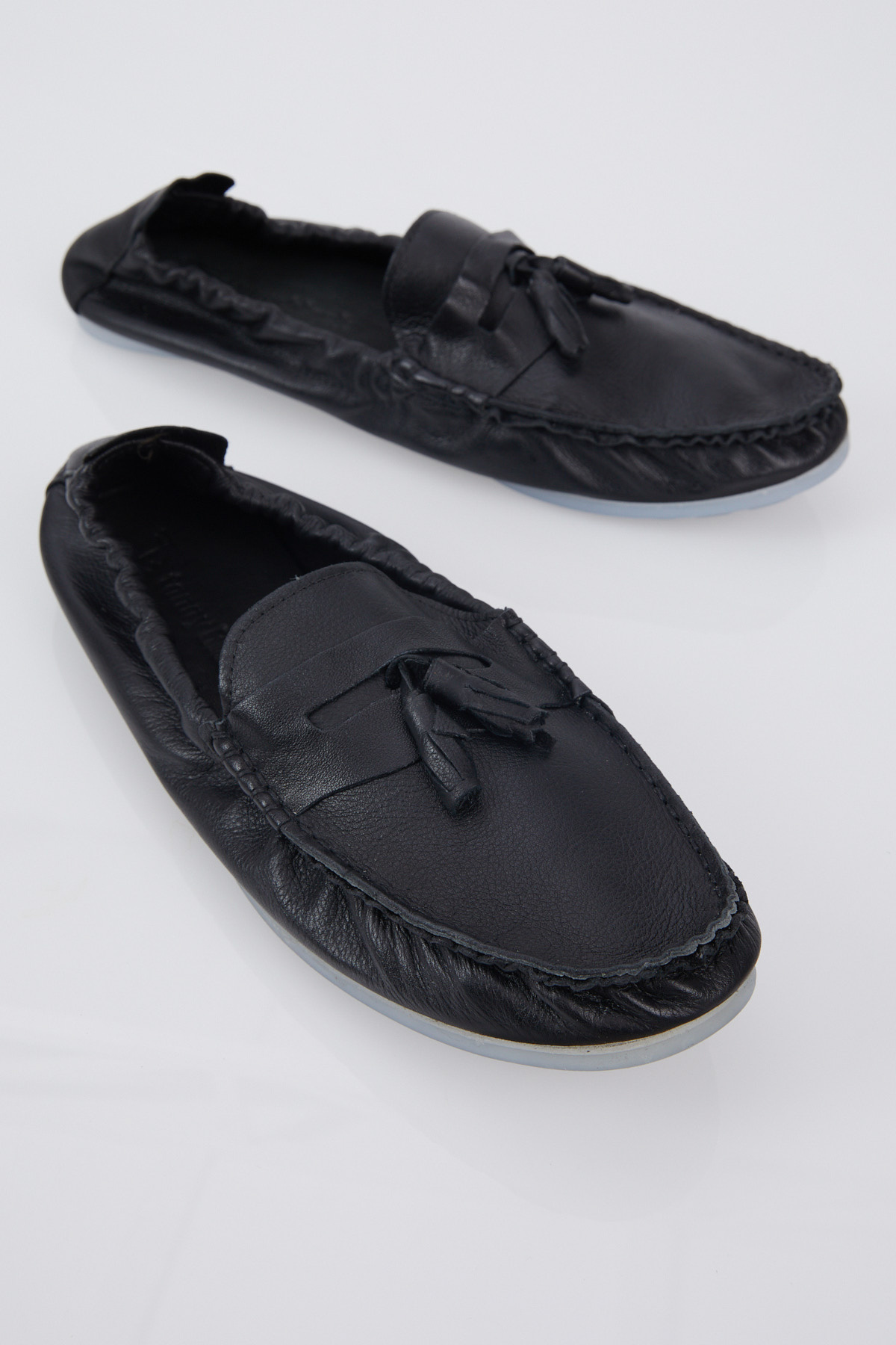 Erkek Siyah Önü Püsküllü Arkası Lastikli Rahat Kalıp Hakiki Deri Loafer - Görsel 4
