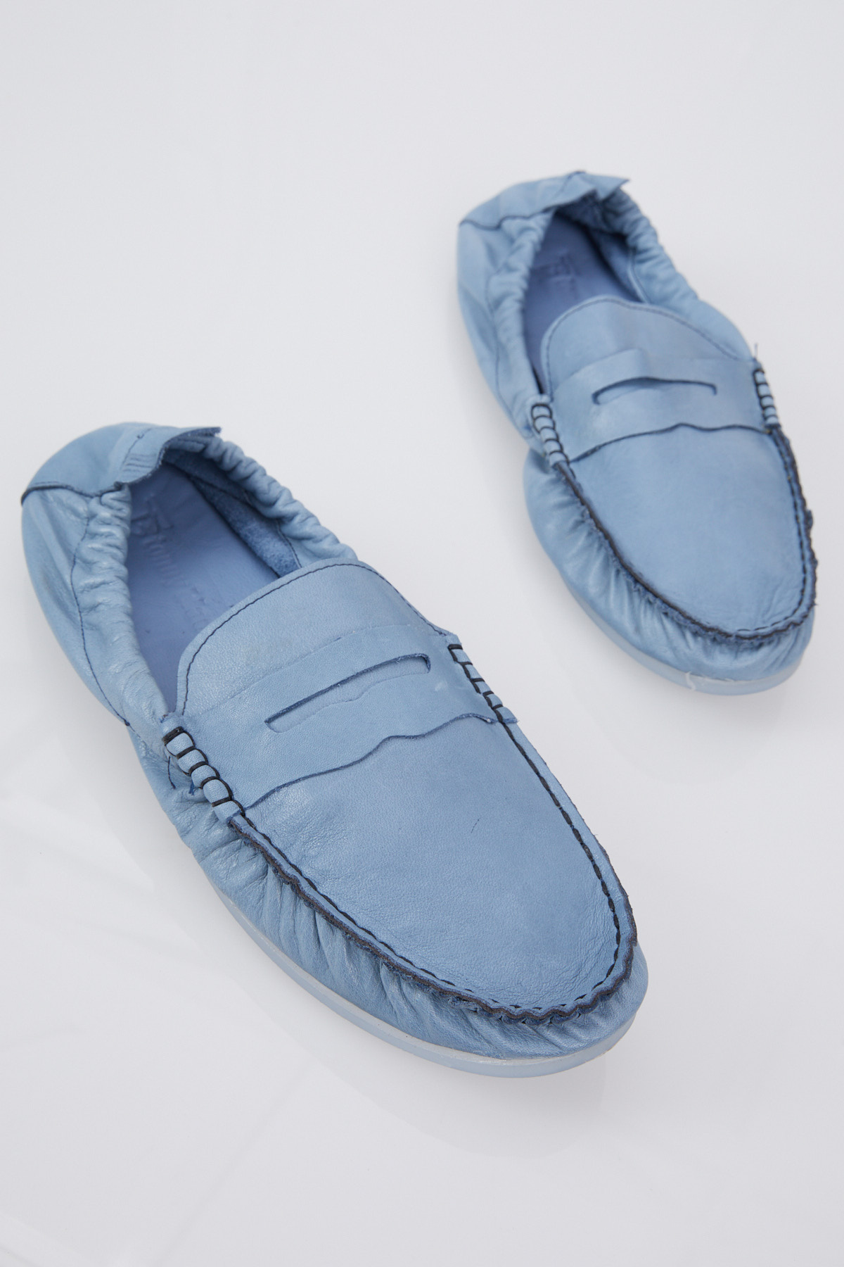 Erkek Mavi Arkası Lastikli Rahat Kalıp Hakiki Deri Loafer - Görsel 3