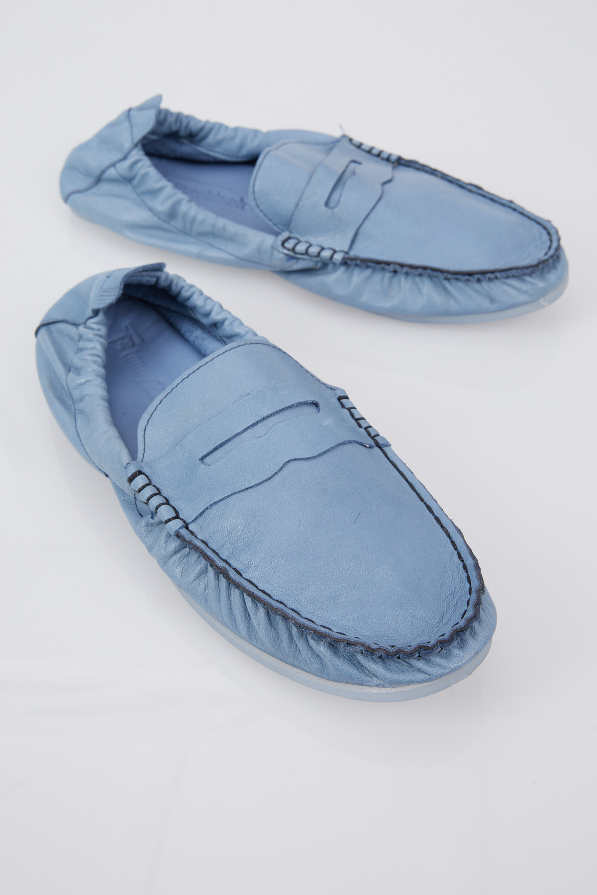 Erkek Mavi Arkası Lastikli Rahat Kalıp Hakiki Deri Loafer - Görsel 4