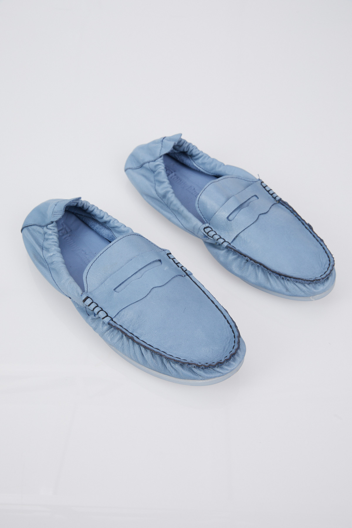 Erkek Mavi Arkası Lastikli Rahat Kalıp Hakiki Deri Loafer - Görsel 5