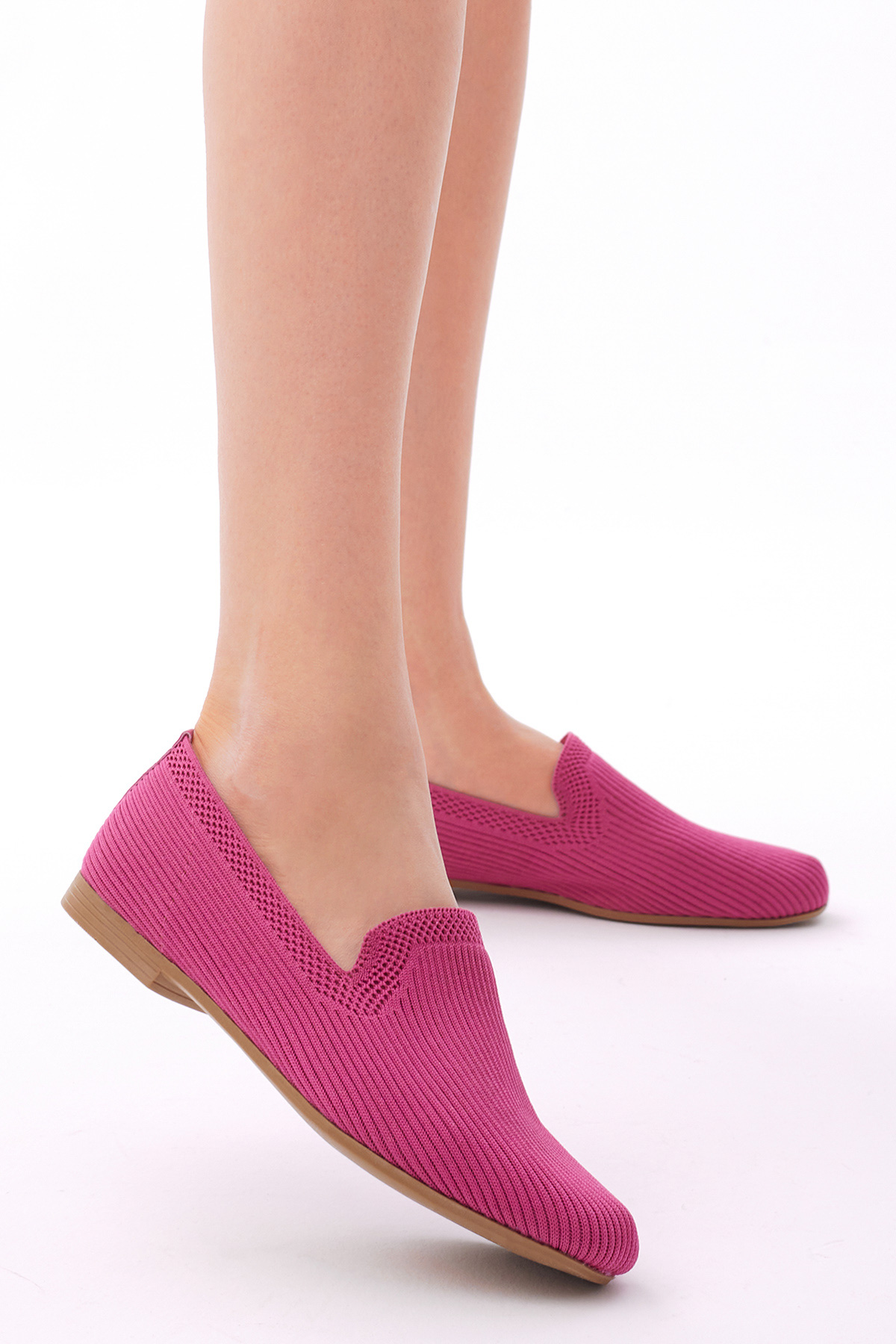 Kadın Fuşya Rahat Kalıp Düz Örgü Babet - Görsel 3