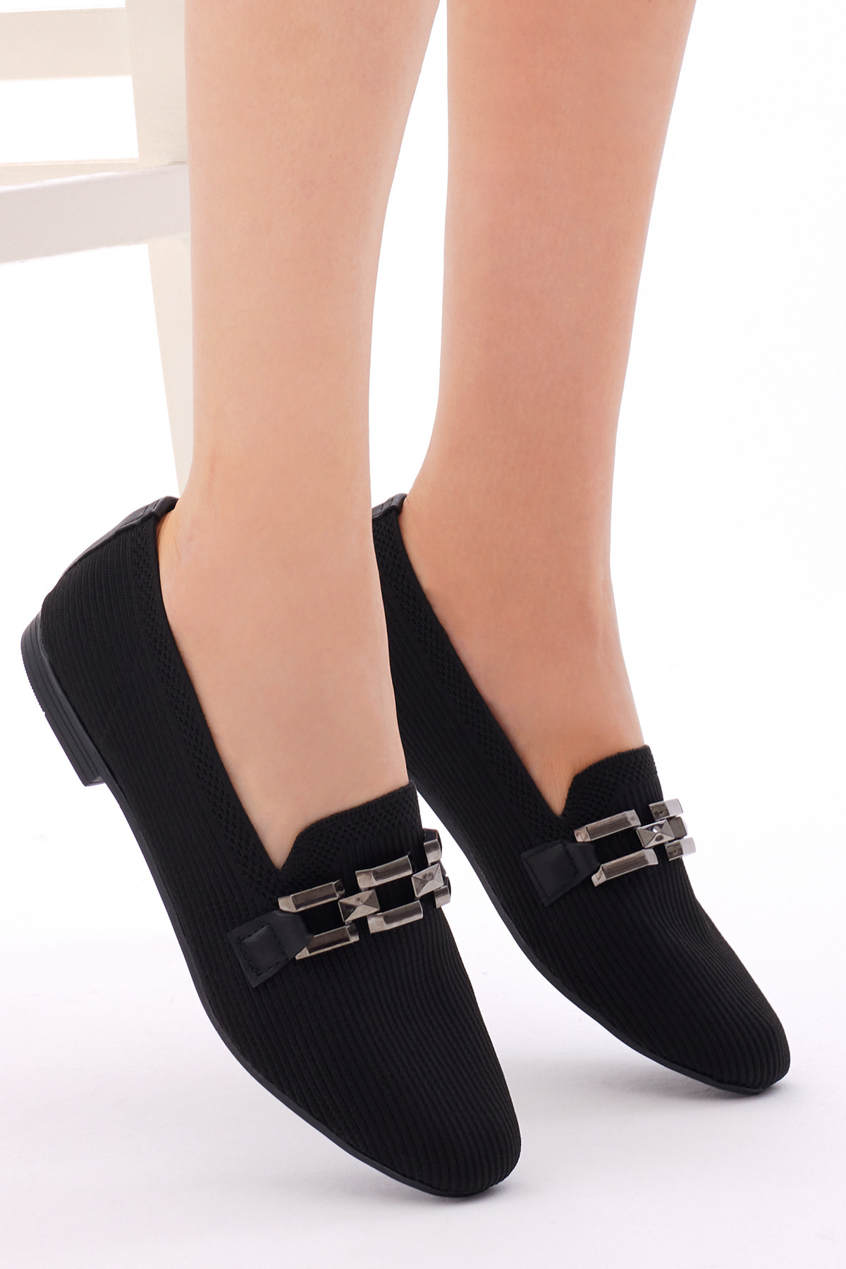 Tonny Black Kadın Siyah Rahat Kalıp Tokalı Örgü Babet - Görsel 2