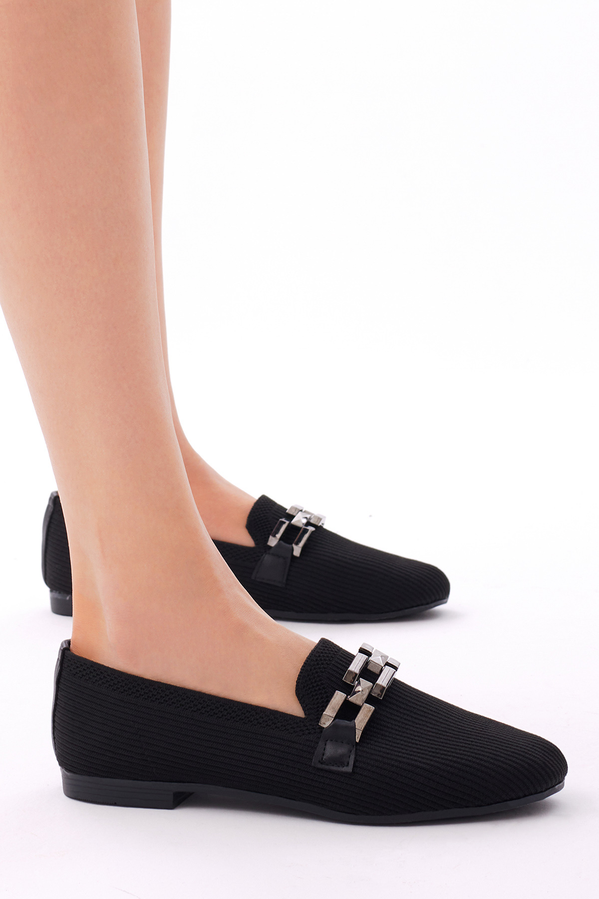 Tonny Black Kadın Siyah Rahat Kalıp Tokalı Örgü Babet - Görsel 3