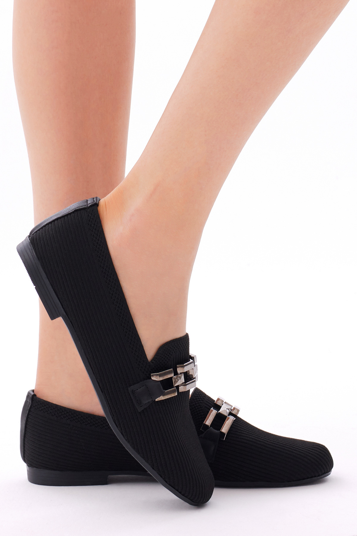 Tonny Black Kadın Siyah Rahat Kalıp Tokalı Örgü Babet - Görsel 4