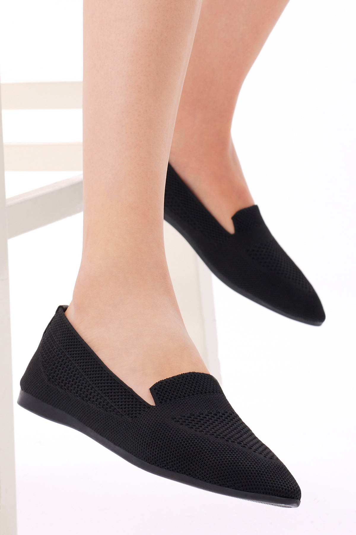 Kadın Siyah Rahat Kalıp Düz Örgü Babet - Görsel 3