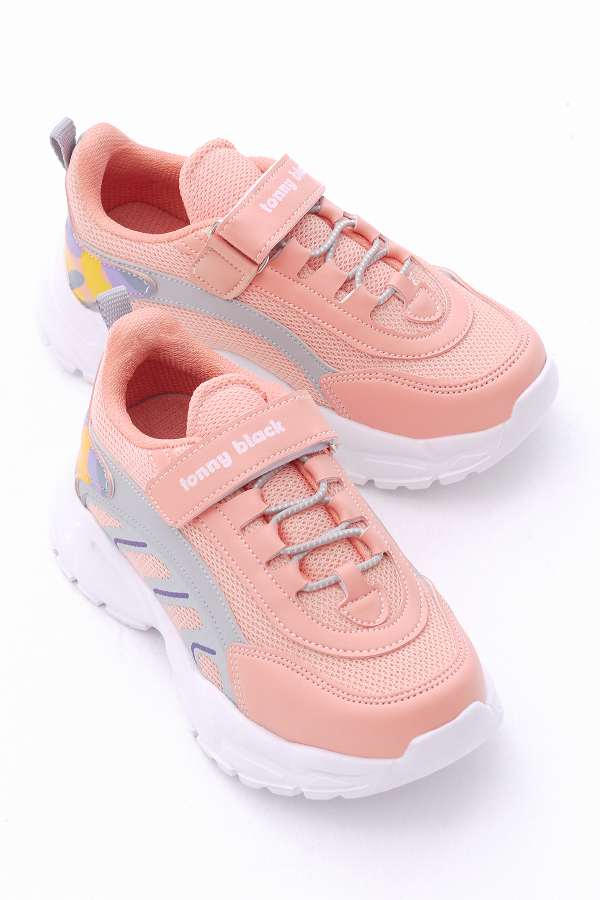Çocuk Unisex Somon Lila Rahat Kalıp Lastik Bağcıklı Cırtlı Spor Ayakkabı - Görsel 2