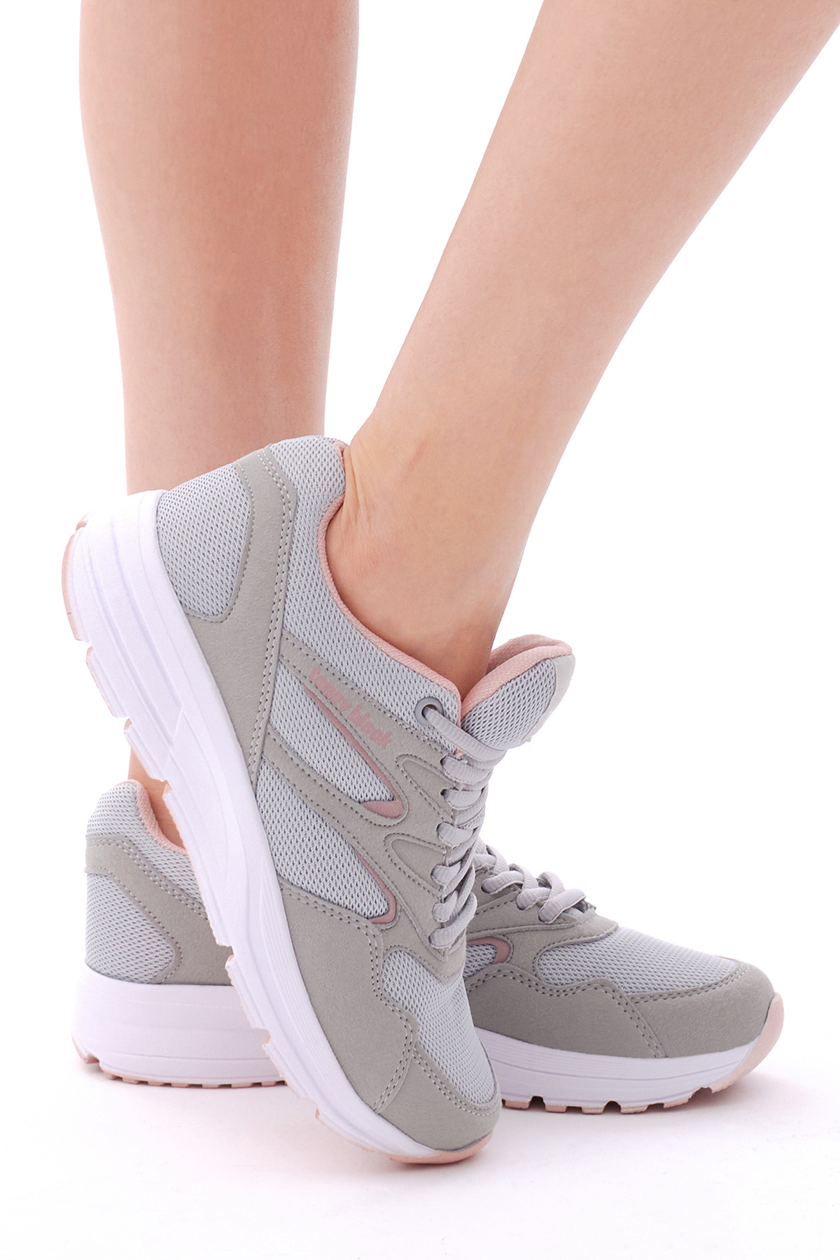 Unisex Buz Pudra Poli Taban Nefes Alabilen Kumaş Bağcıklı Spor Ayakkabı - Görsel 4