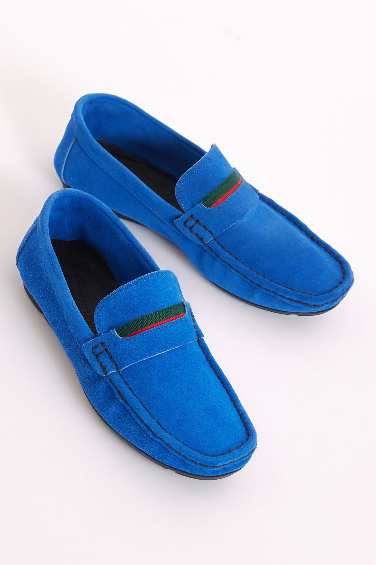Erkek Mavi Önü ve Arkası Şeritli Süet Hakiki Deri Loafer - Görsel 2