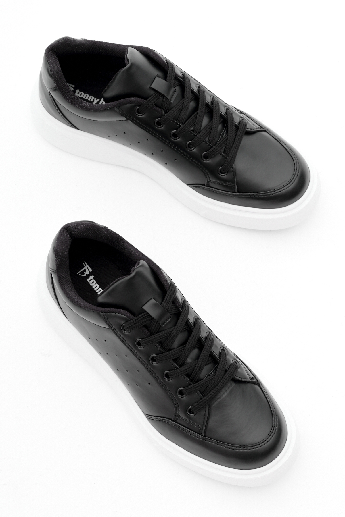 Kadın Siyah Rahat Kalıp Yüksek Poli Taban Bağcıklı Spor Ayakkabı - Görsel 4