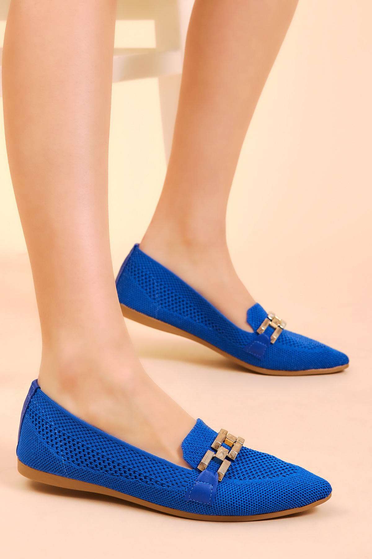 Kadın Sax Rahat Kalıp Tokalı Örgü Babet - Görsel 2