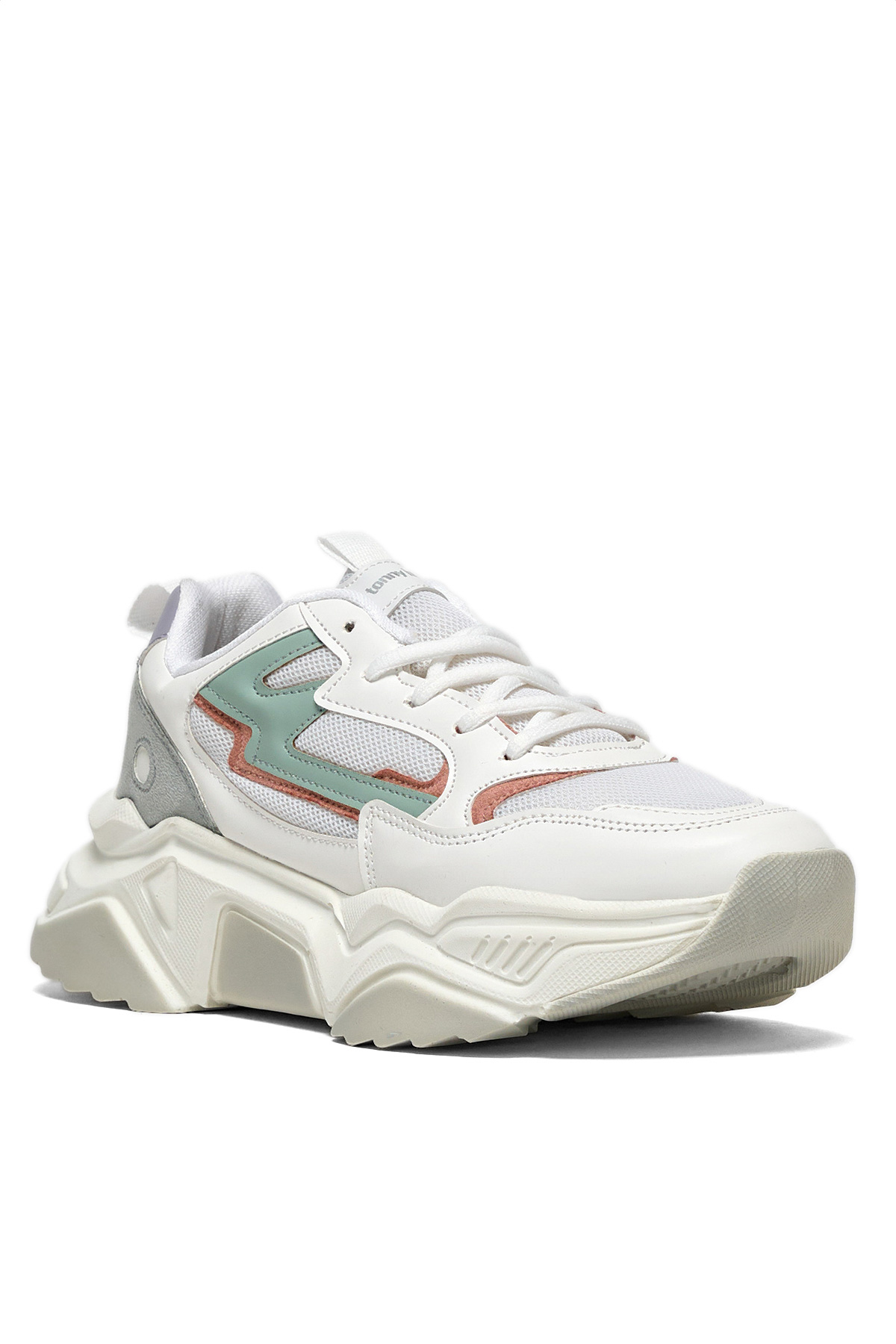 Tonny Black Kadın Beyaz Gri Rahat Kalıp Yüksek Poli Taban Bağcıklı Spor Ayakkabı - Görsel 2