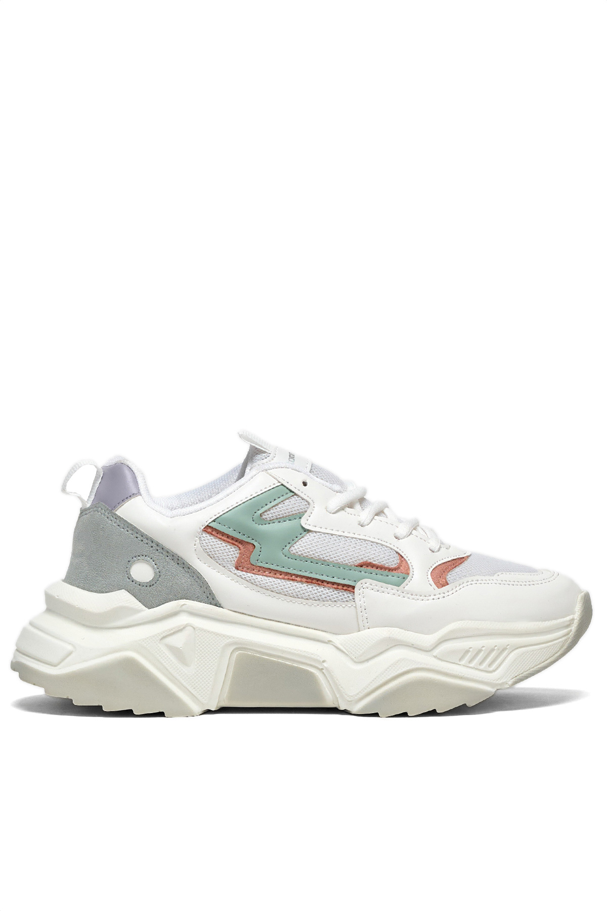 Tonny Black Kadın Beyaz Gri Rahat Kalıp Yüksek Poli Taban Bağcıklı Spor Ayakkabı - Görsel 3