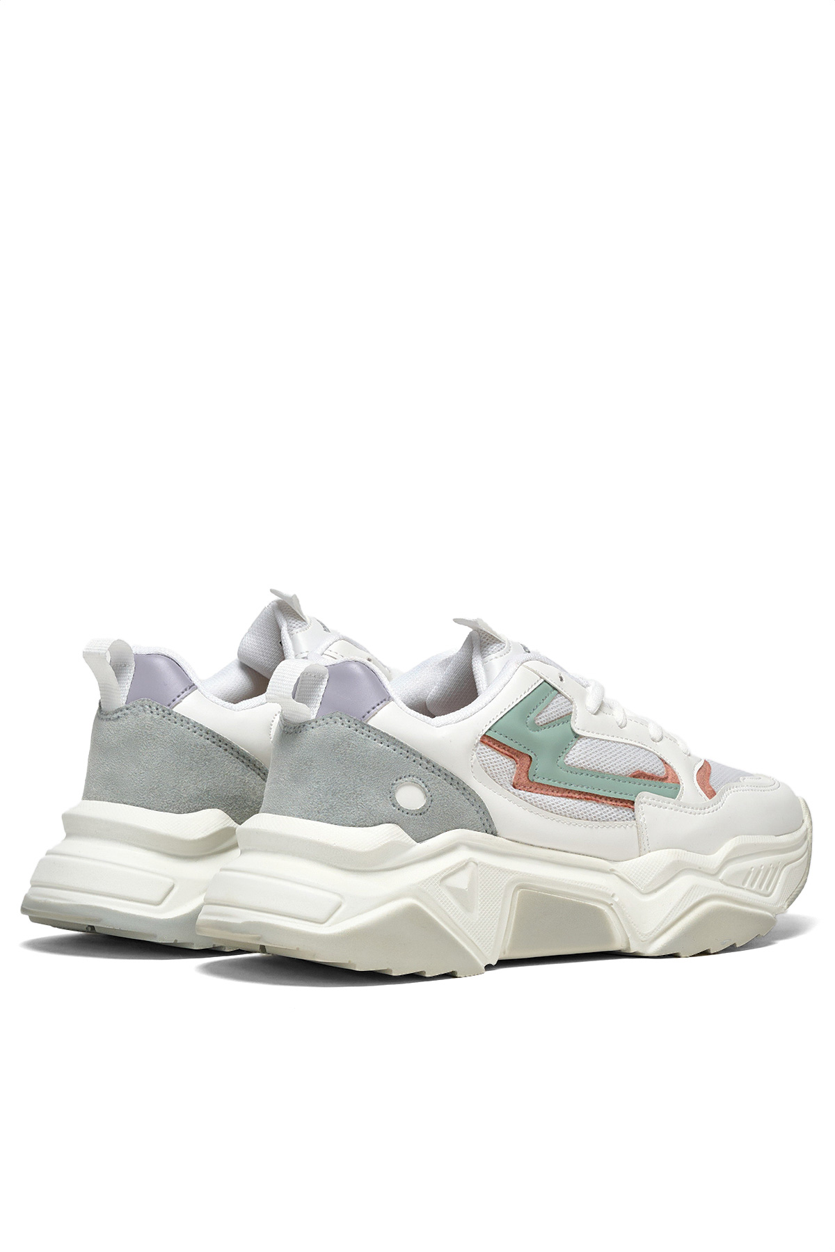 Tonny Black Kadın Beyaz Gri Rahat Kalıp Yüksek Poli Taban Bağcıklı Spor Ayakkabı - Görsel 4