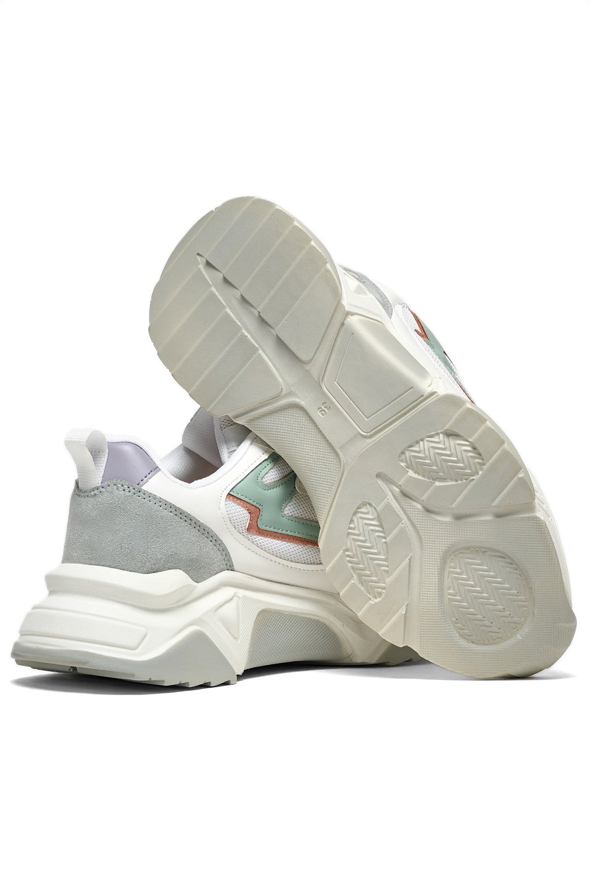 Tonny Black Kadın Beyaz Gri Rahat Kalıp Yüksek Poli Taban Bağcıklı Spor Ayakkabı - Görsel 5