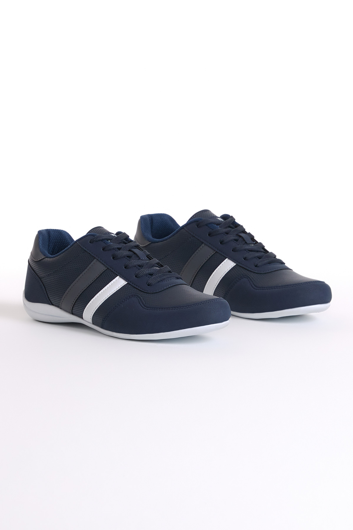 Erkek Lacivert Cilt Yanı Şeritli Bağcıklı Spor Ayakkabı - Görsel 3