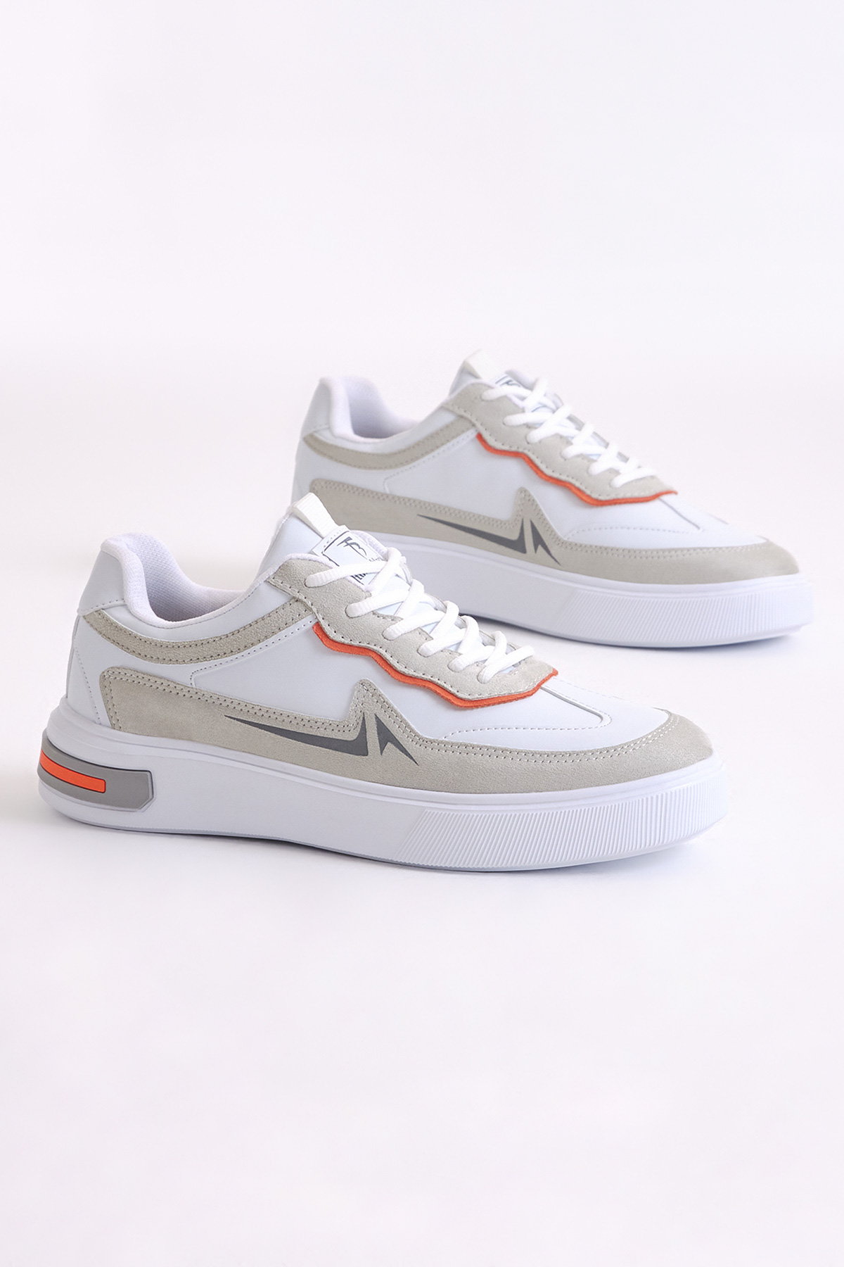 Erkek Beyaz Gri Rahat Kalıp Faylon Taban Bağcıklı Spor Ayakkabı - Görsel 3