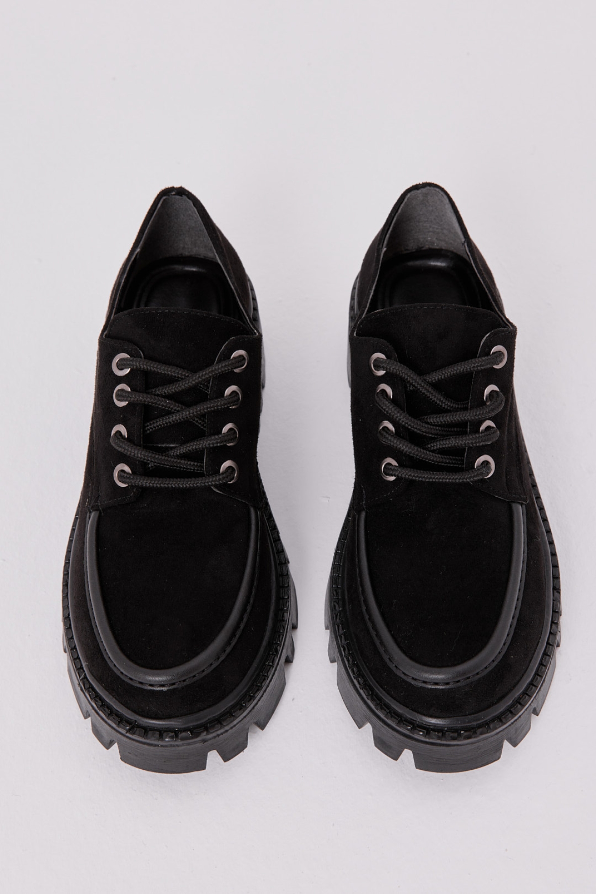 Kadın Siyah Süet Rahat Kalip Yüksek Taban Bağcıklı Loafer Ayakkabı - Görsel 3