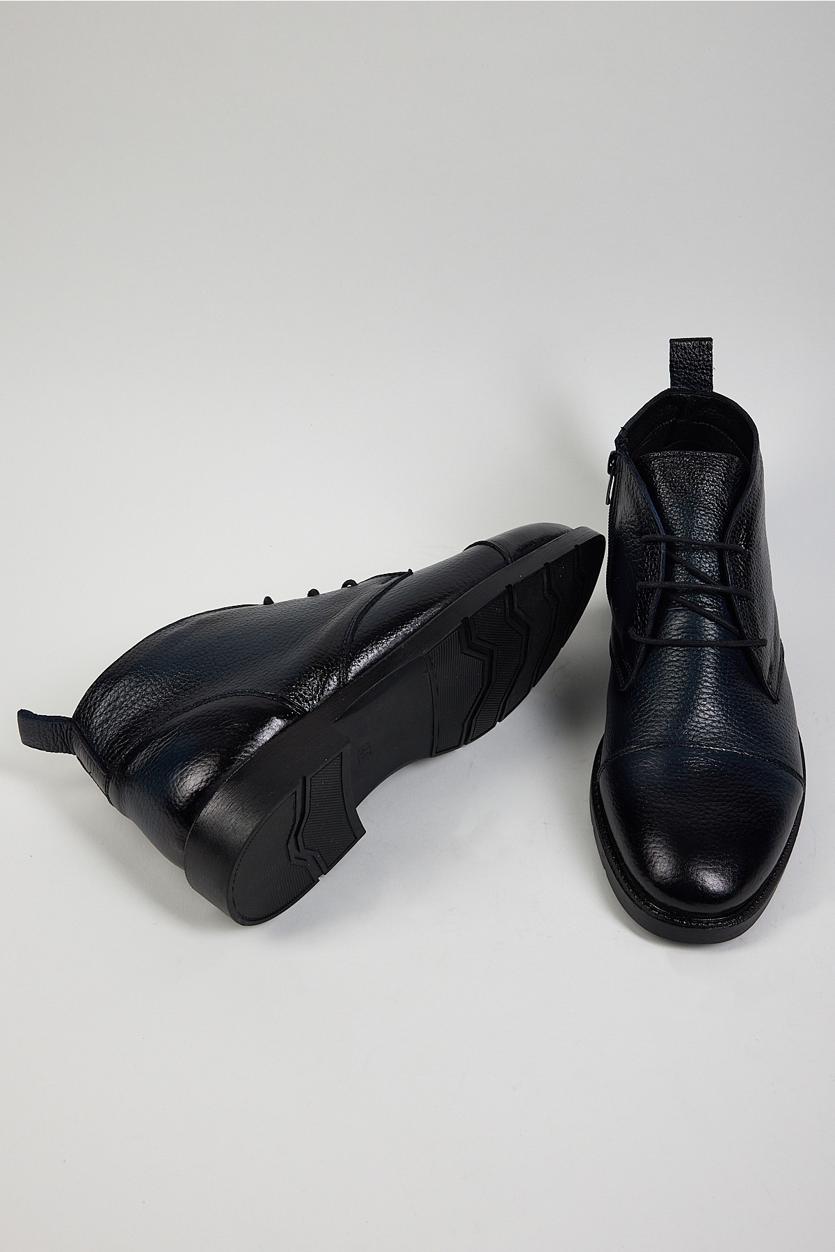 Erkek Lacivert Rahat Kalıp Hakiki Deri Bağcıklı ve Fermuarlı Bot - Görsel 3