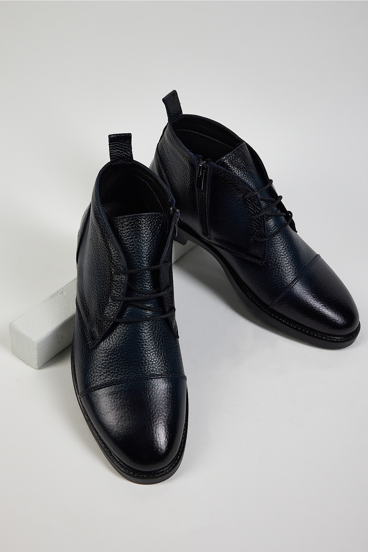 Erkek Lacivert Rahat Kalıp Hakiki Deri Bağcıklı ve Fermuarlı Bot - Görsel 4
