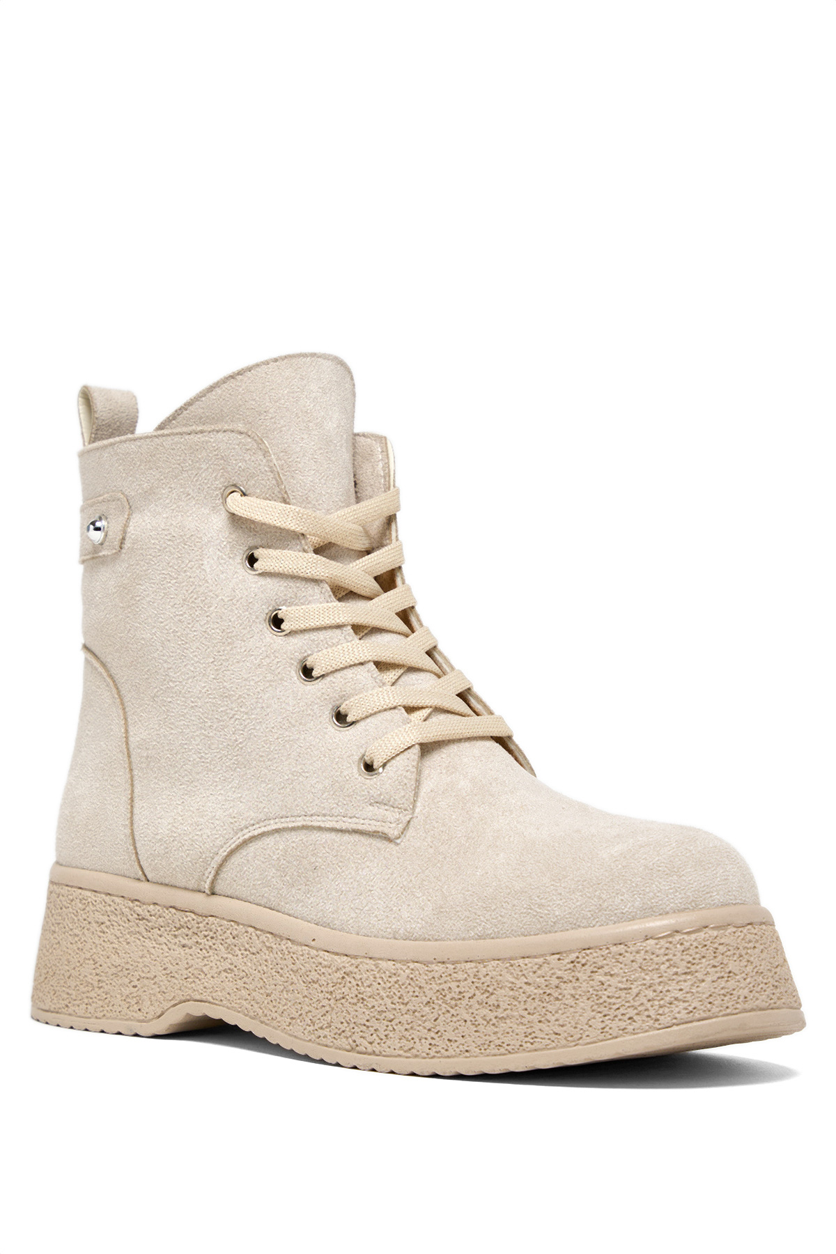 Kadın Bej Süet Yüksek Poli Taban Bağcıklı Süet Bot - Görsel 2