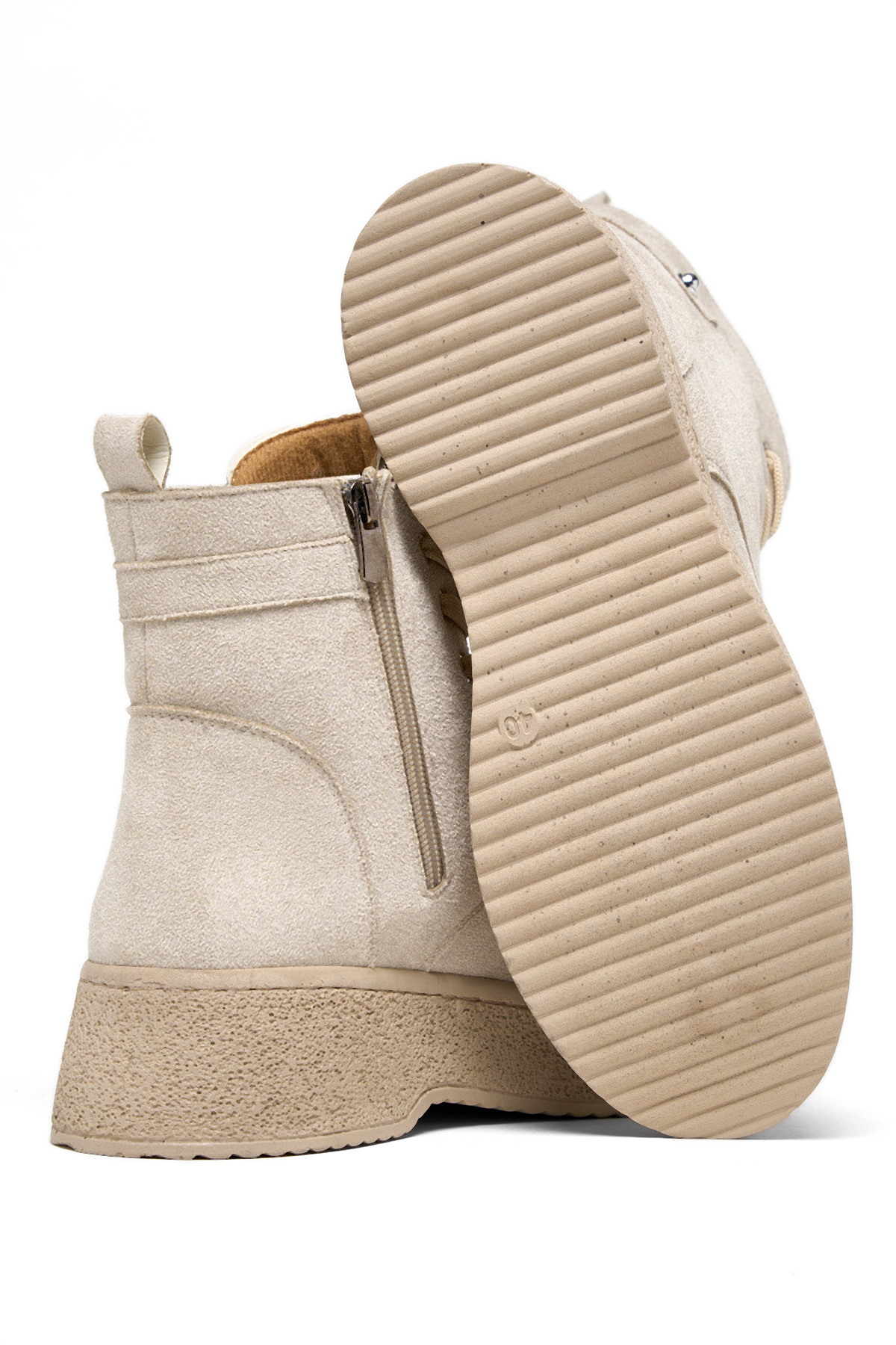 Kadın Bej Süet Yüksek Poli Taban Bağcıklı Süet Bot - Görsel 3