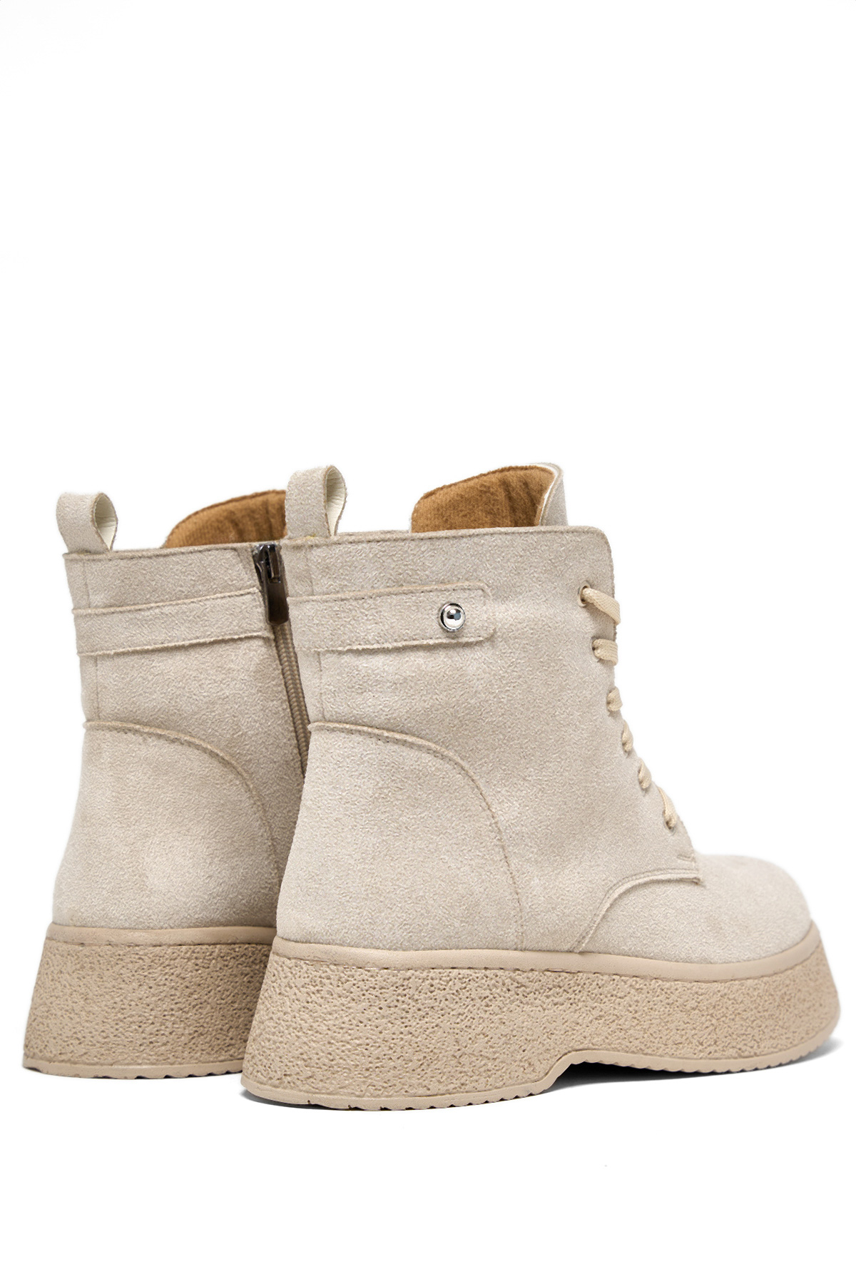 Kadın Bej Süet Yüksek Poli Taban Bağcıklı Süet Bot - Görsel 4