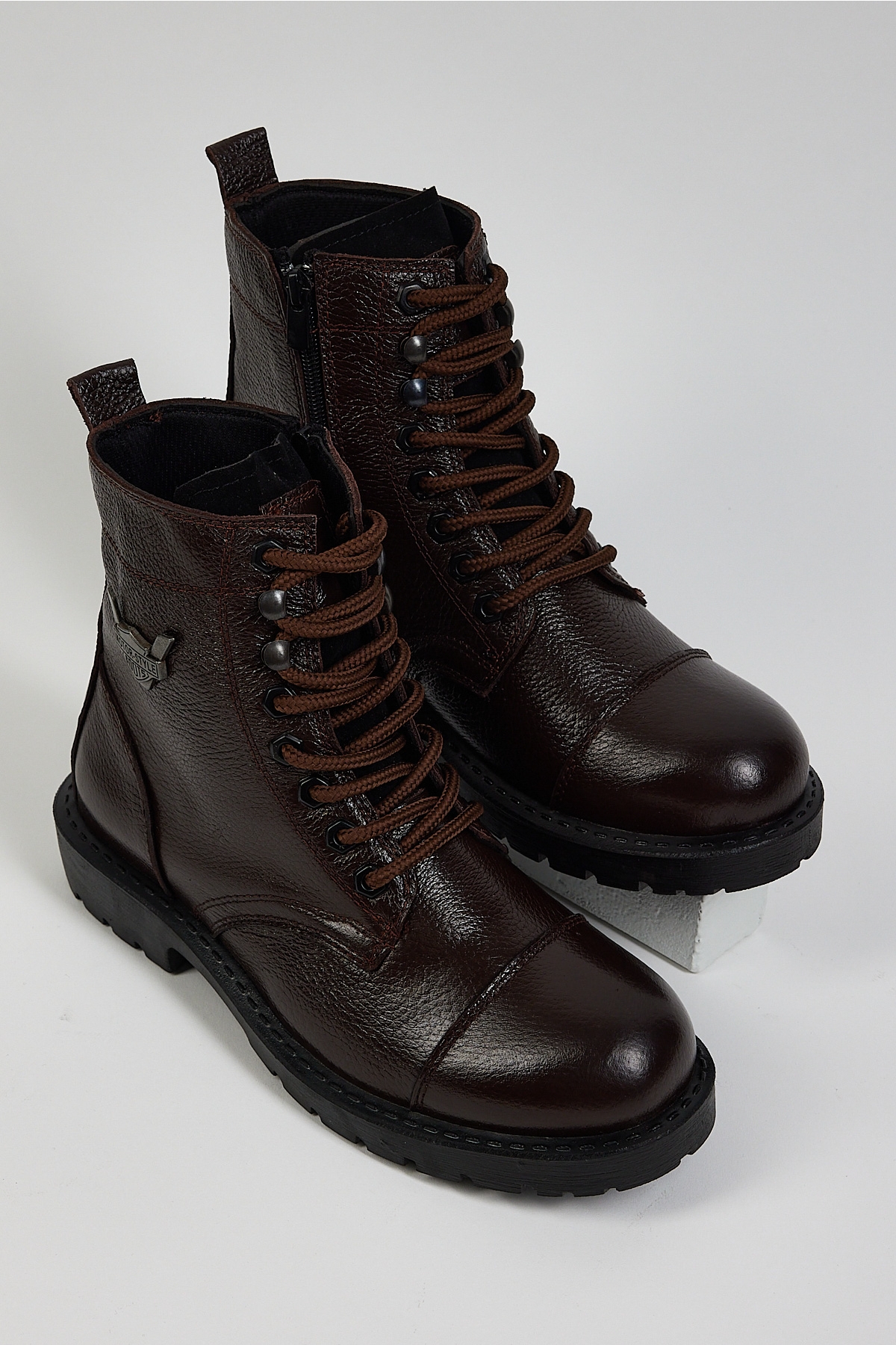 Erkek Kahve Rahat Kalıp Hakiki Deri Bağcıklı ve Fermuarlı Bot - Görsel 3