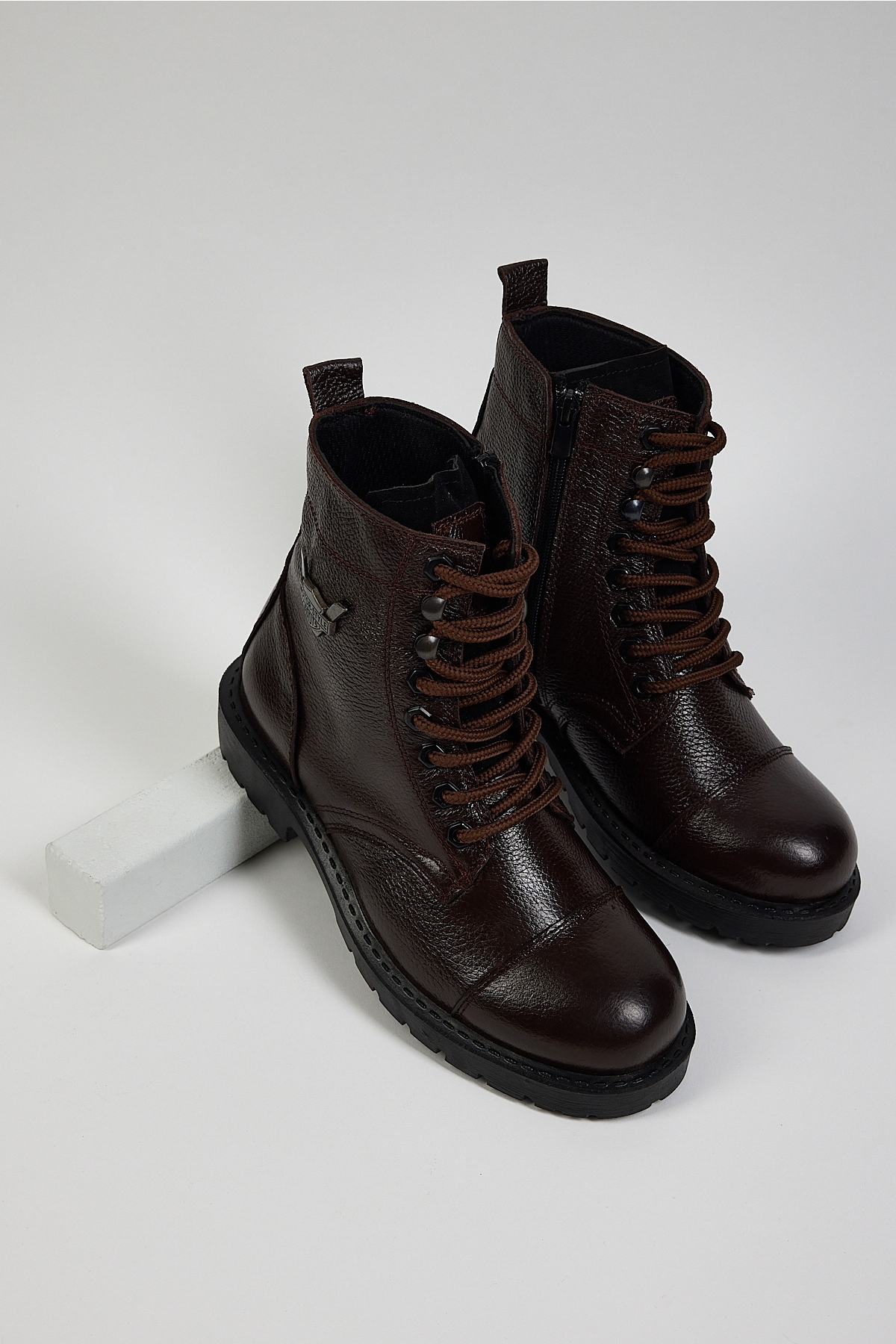 Erkek Kahve Rahat Kalıp Hakiki Deri Bağcıklı ve Fermuarlı Bot - Görsel 4