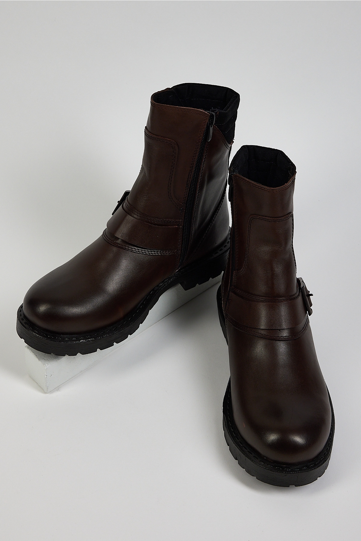 Erkek Kahve Siyah Rahat Kalıp Tokalı Hakiki Deri Fermuarlı Bot - Görsel 5