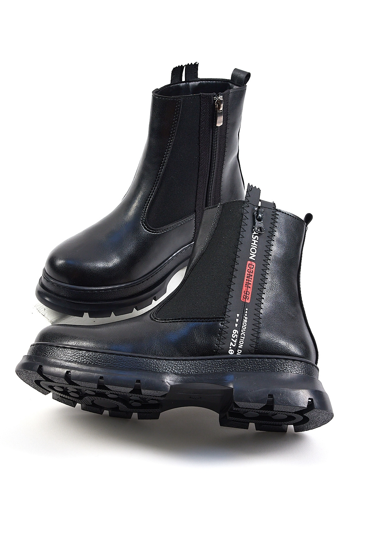 Kadın Siyah Cilt Kalın Termo Taban Çift Fermuarlı Lastikli Bot - Görsel 3