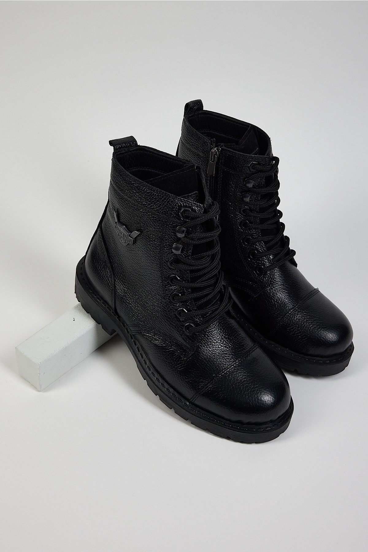 Tonny Black Erkek Siyah Rahat Kalıp Hakiki Deri Bağcıklı ve Fermuarlı Bot - Görsel 4
