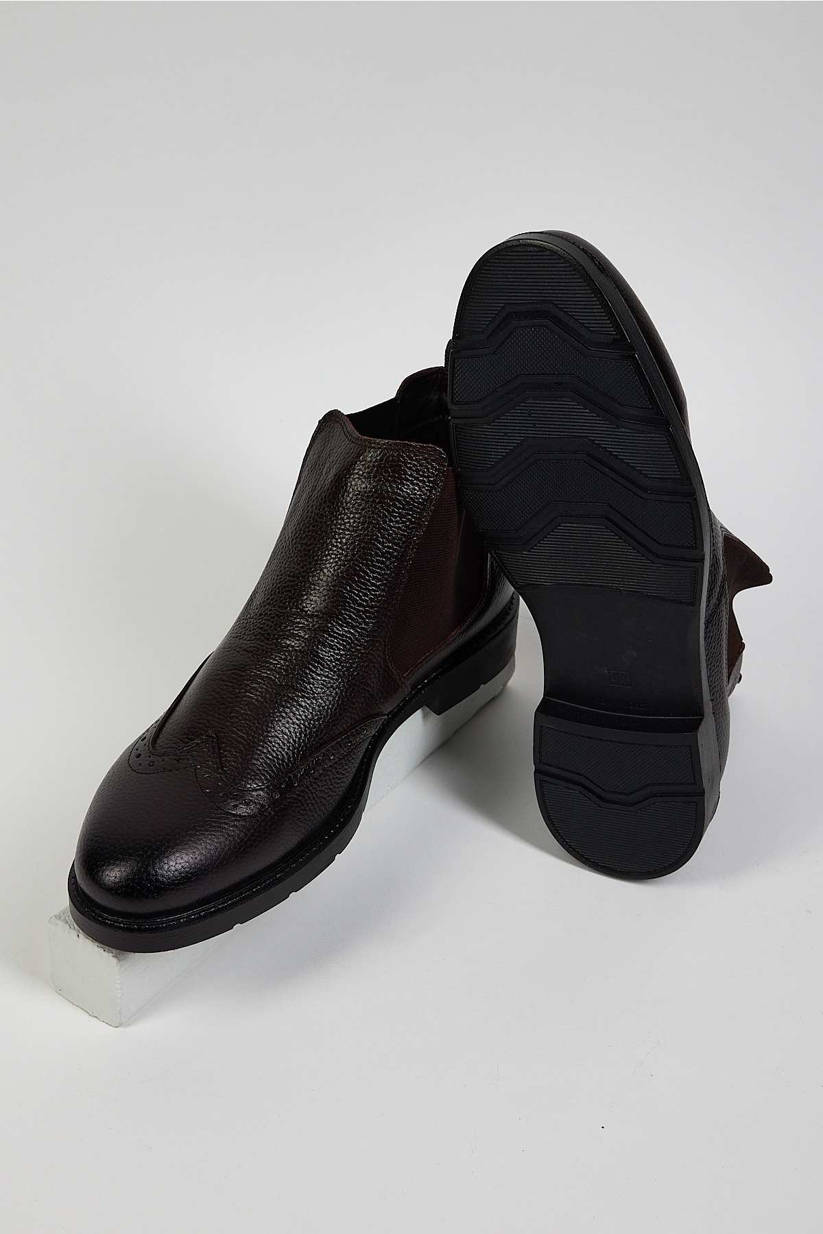 Erkek Kahve Rahat Kalıp Desenli Hakiki Deri Lastikli Bot - Görsel 5