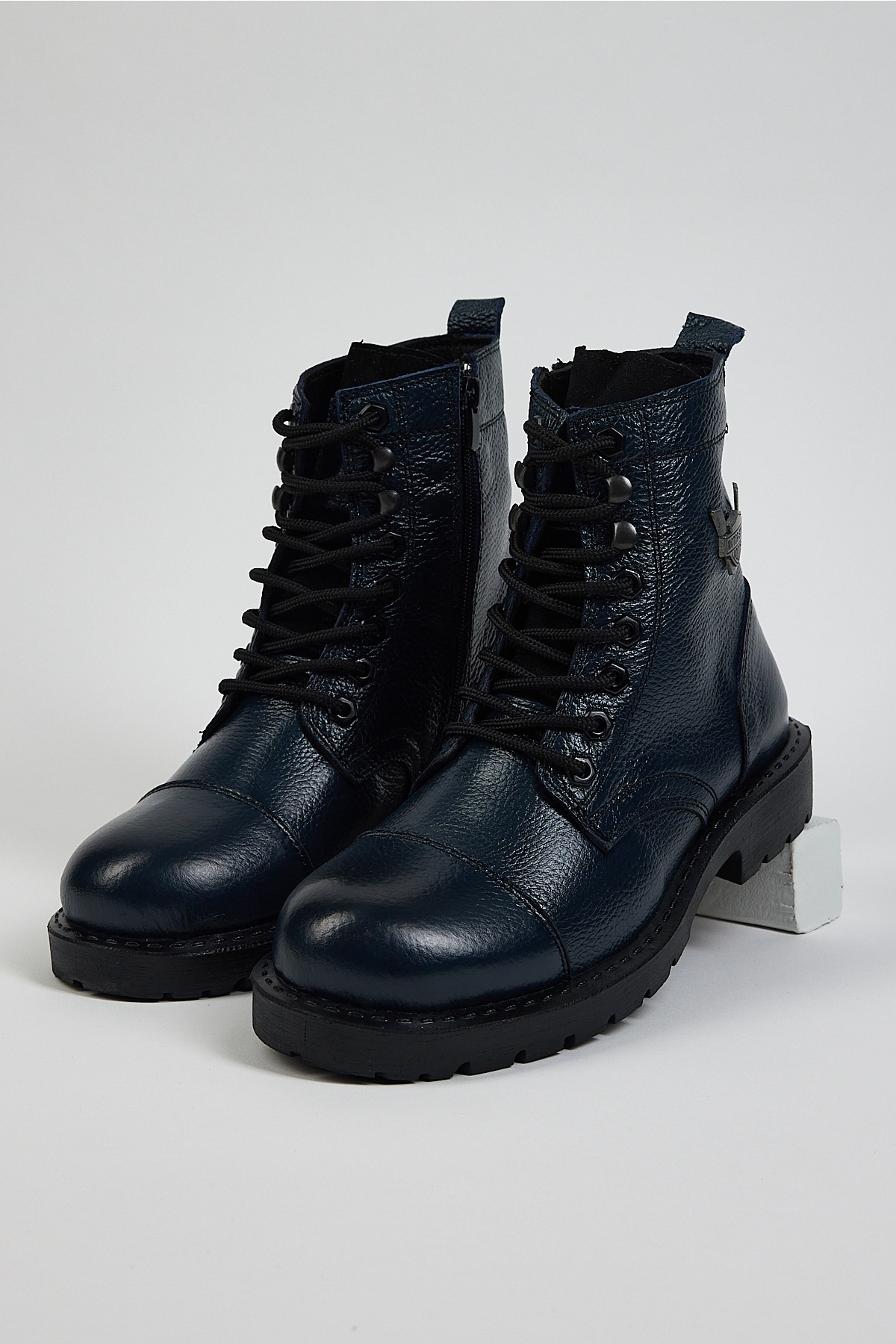 Erkek Lacivert Rahat Kalıp Hakiki Deri Bağcıklı ve Fermuarlı Bot - Görsel 3