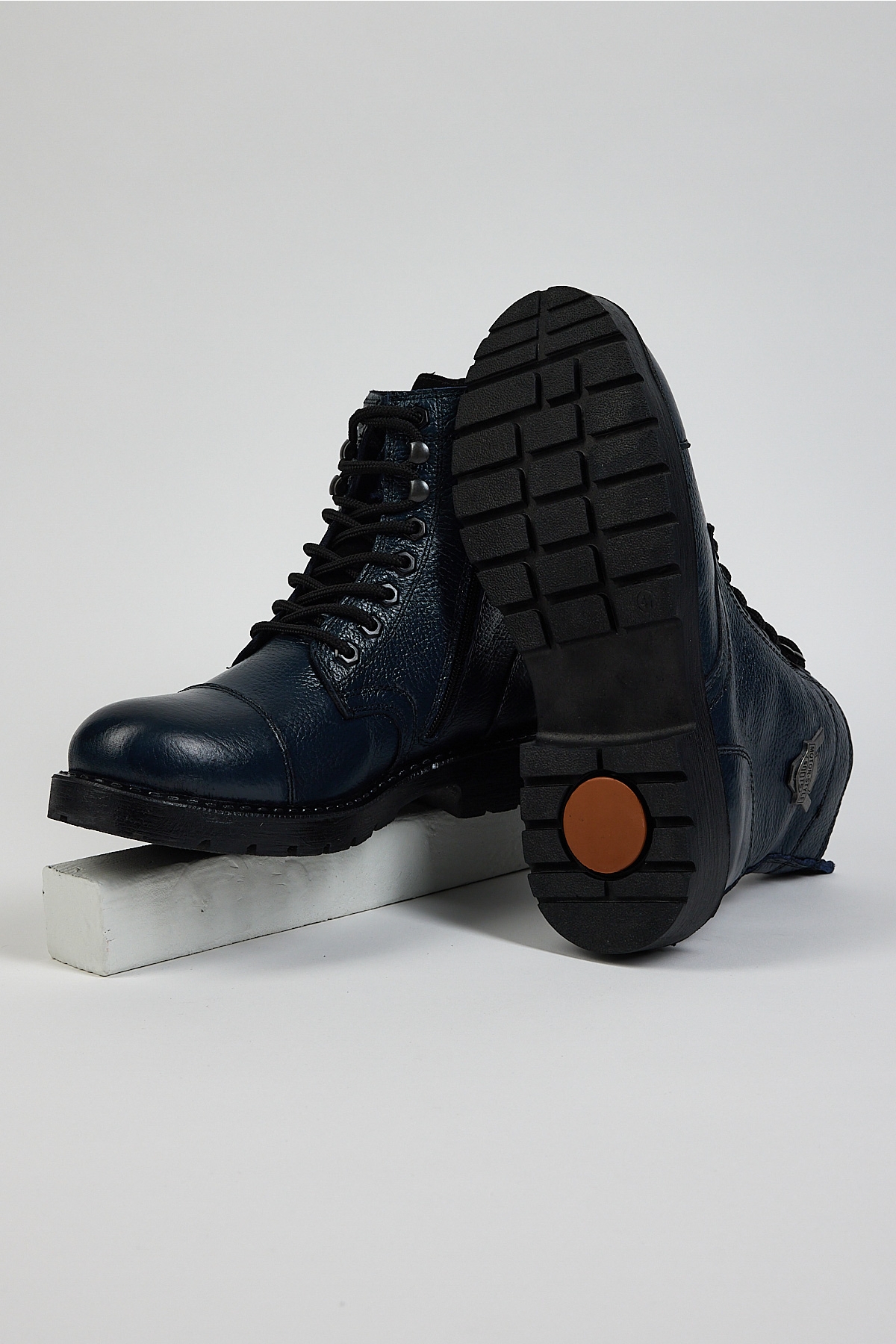 Erkek Lacivert Rahat Kalıp Hakiki Deri Bağcıklı ve Fermuarlı Bot - Görsel 4