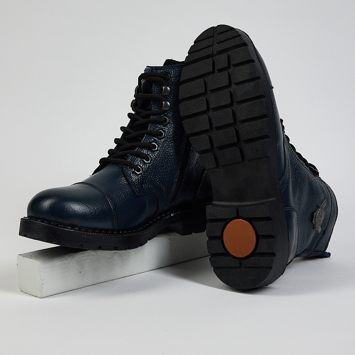 Erkek Lacivert Rahat Kalıp Hakiki Deri Bağcıklı ve Fermuarlı Bot - Görsel 5