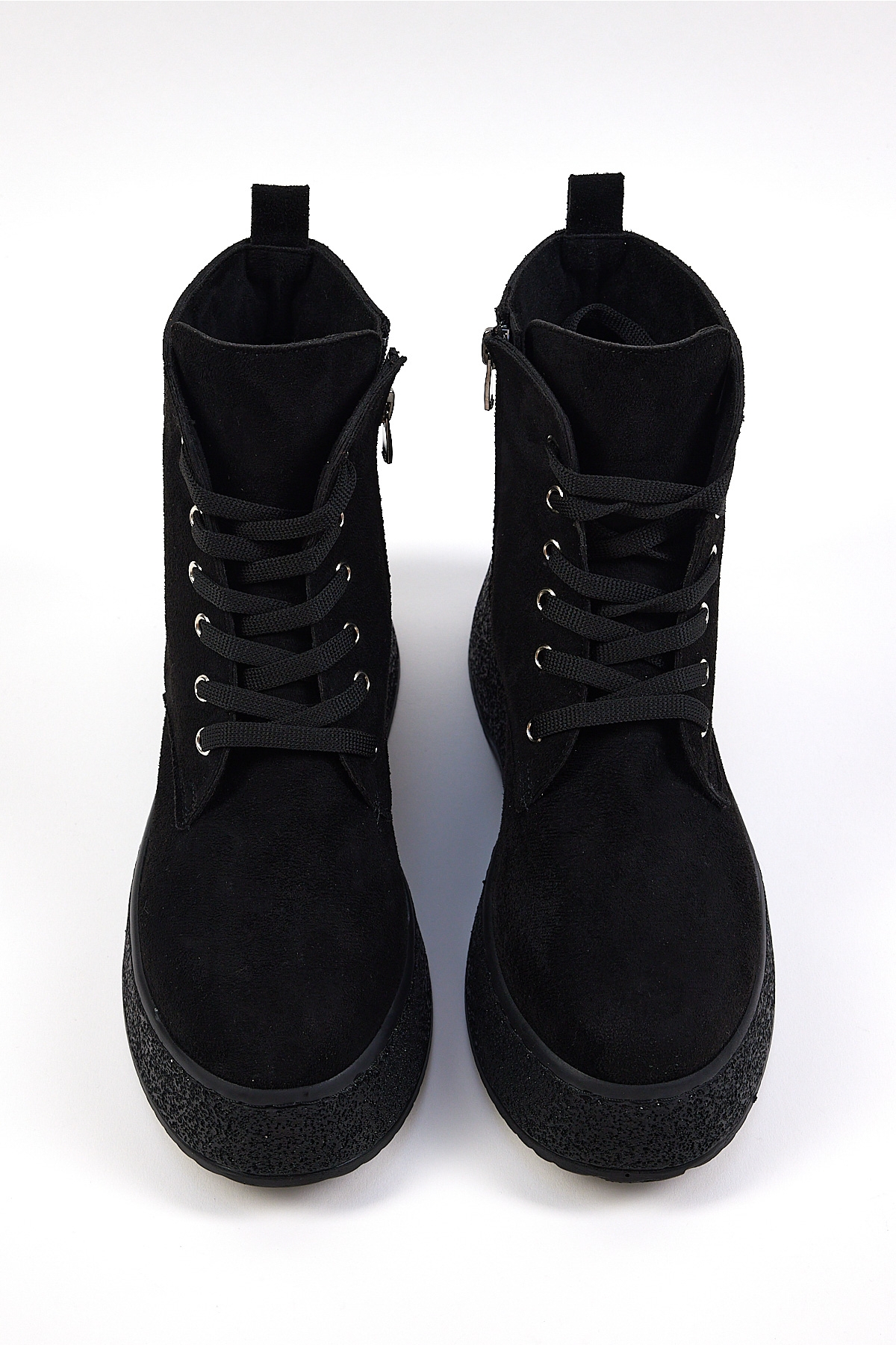 Kadın Siyah Süet Yüksek Poli Taban Bağcıklı Süet Bot - Görsel 4